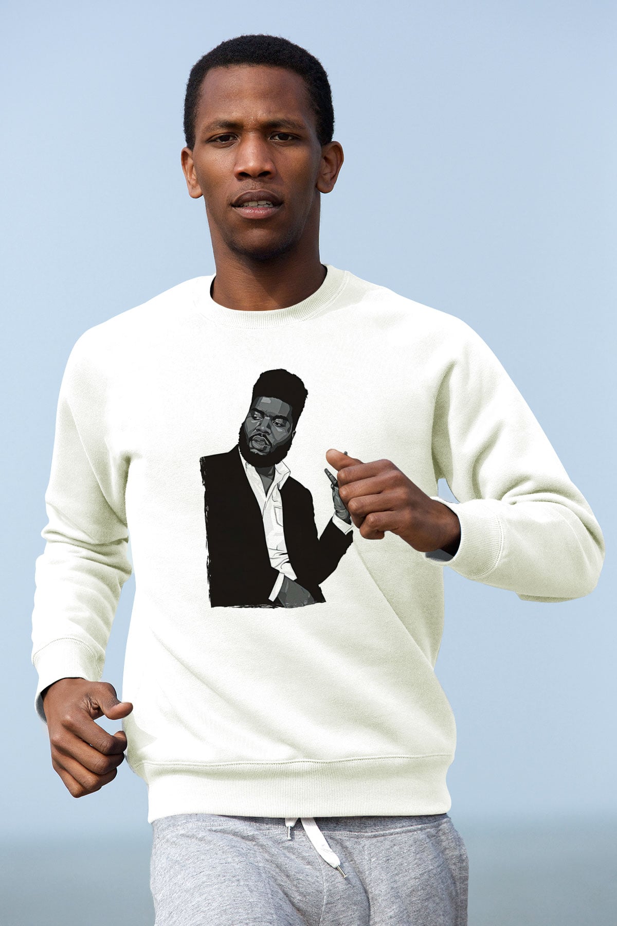 Khalid Baskılı Beyaz Unisex Sweatshirt
