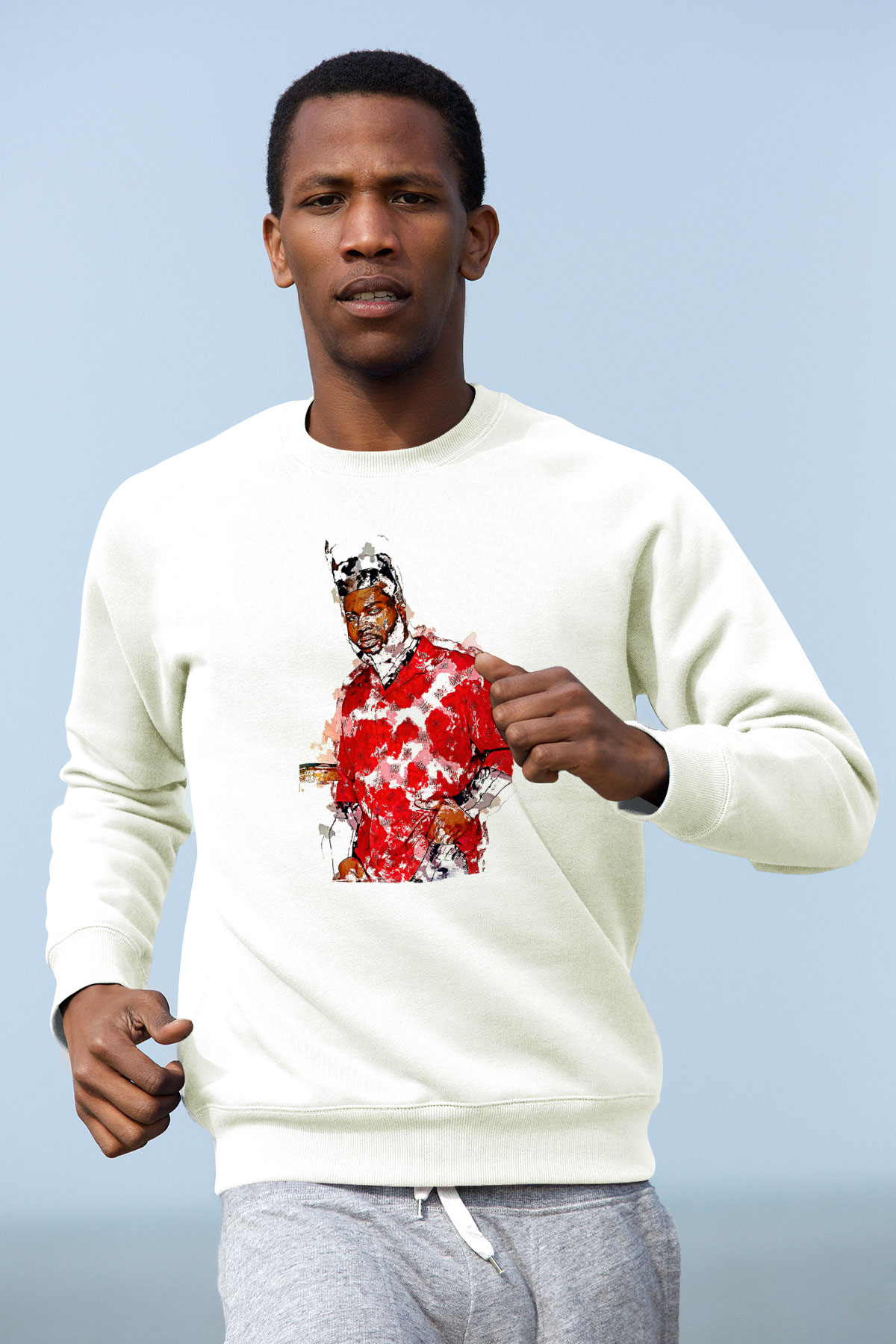 Khalid Baskılı Beyaz Unisex Sweatshirt