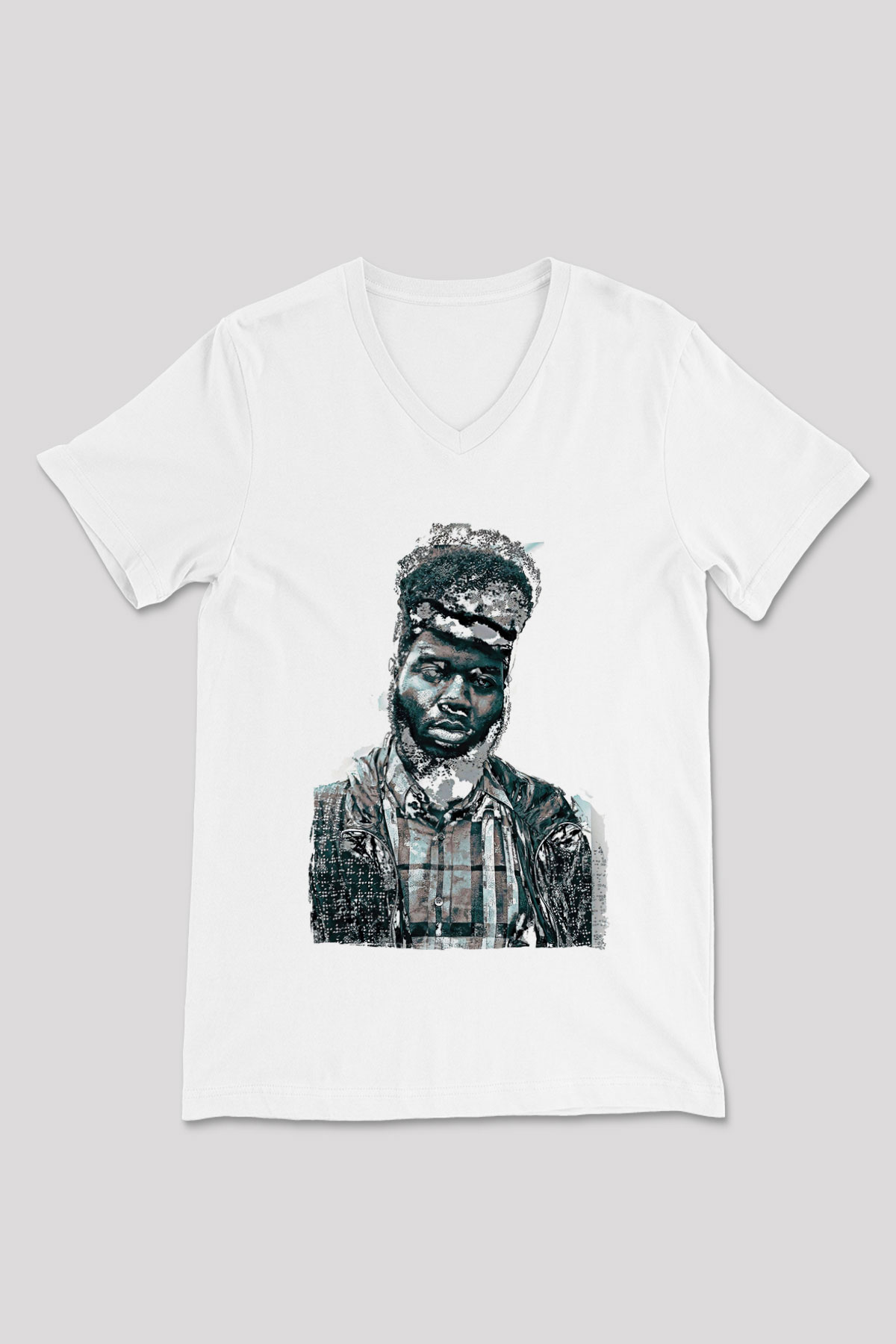 Khalid Baskılı Beyaz Unisex V Yaka Tişört - Tshirt