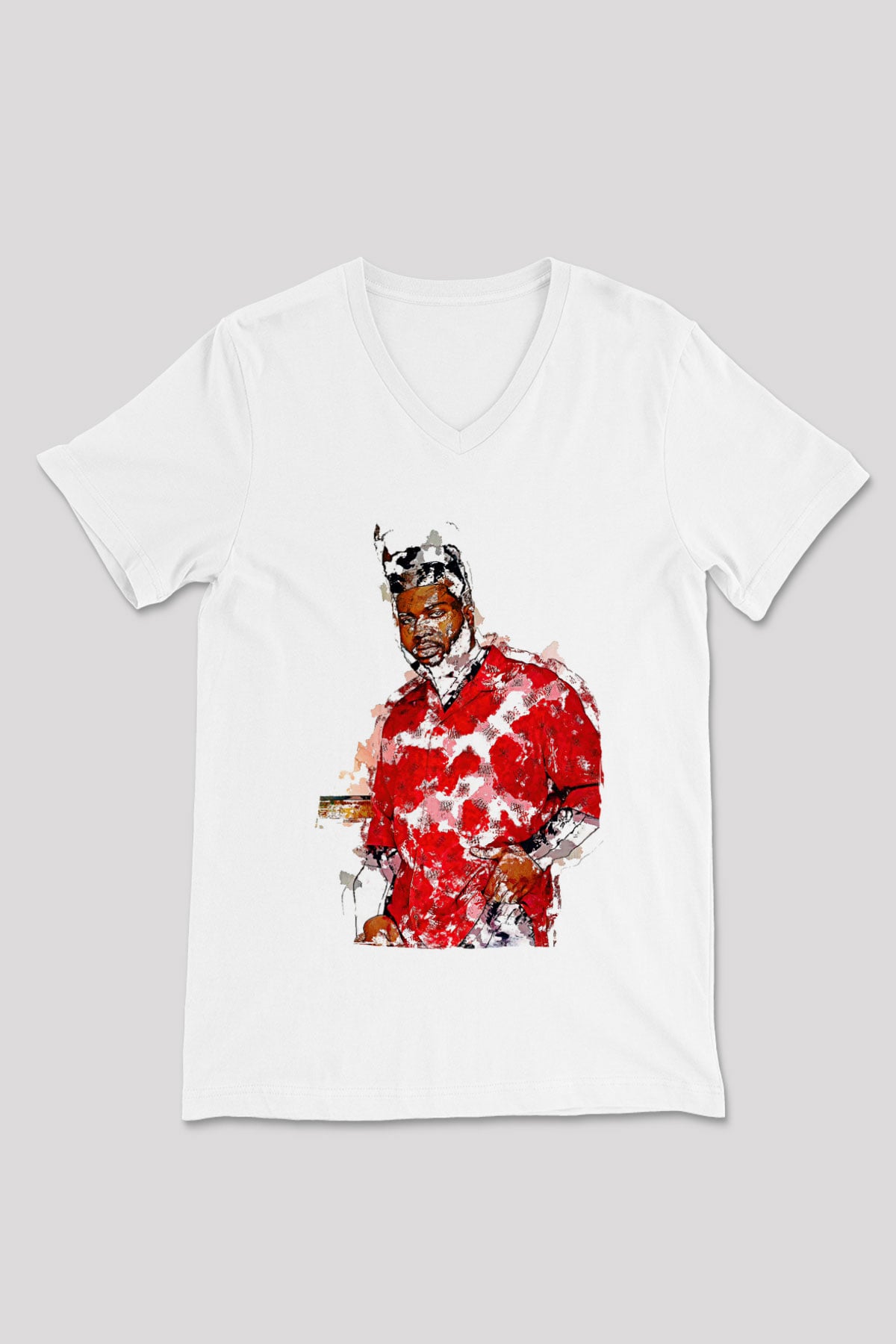 Khalid Baskılı Beyaz Unisex V Yaka Tişört - Tshirt
