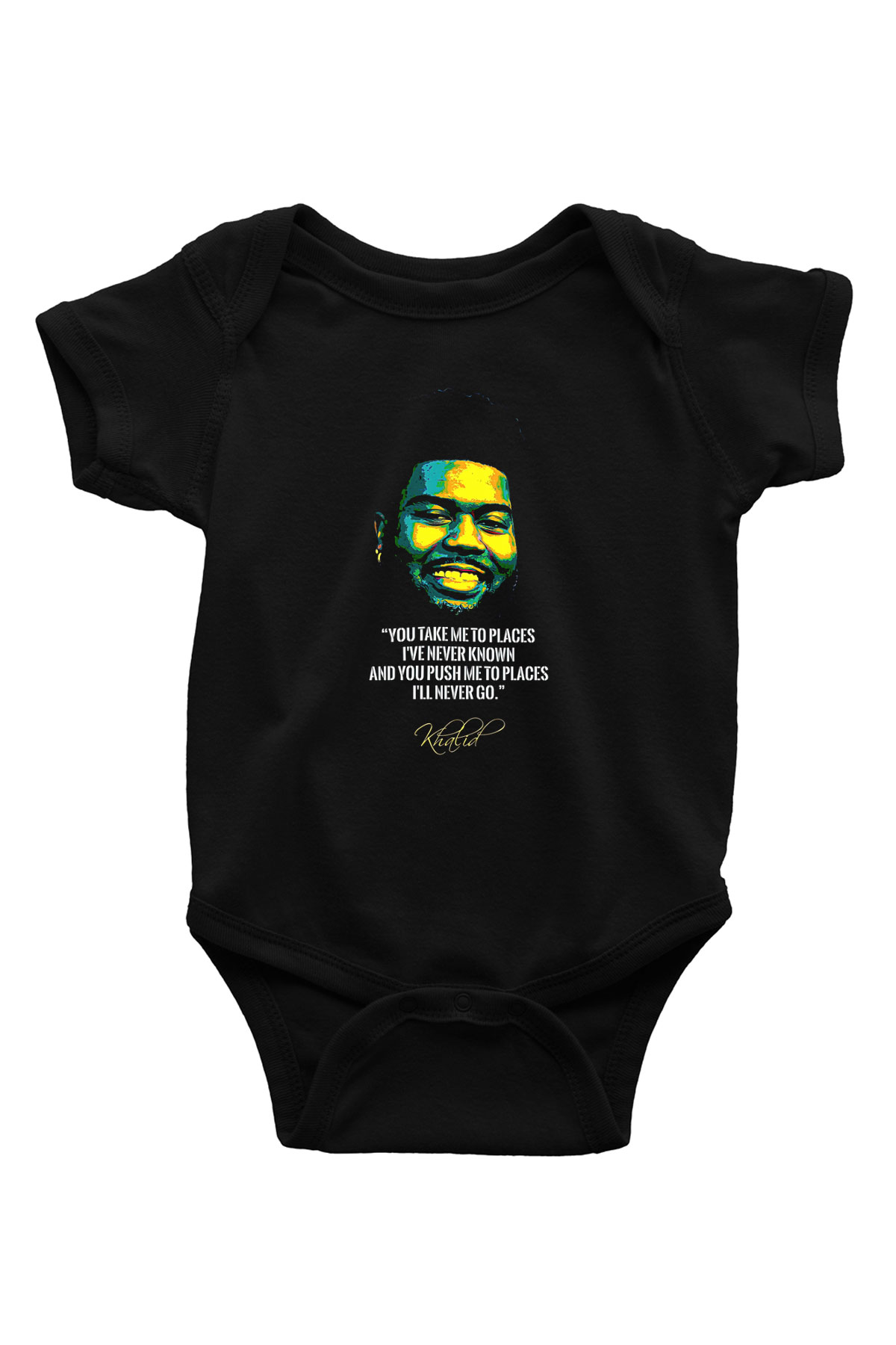 Khalid Baskılı Unisex Siyah Bebek Body - Zıbın