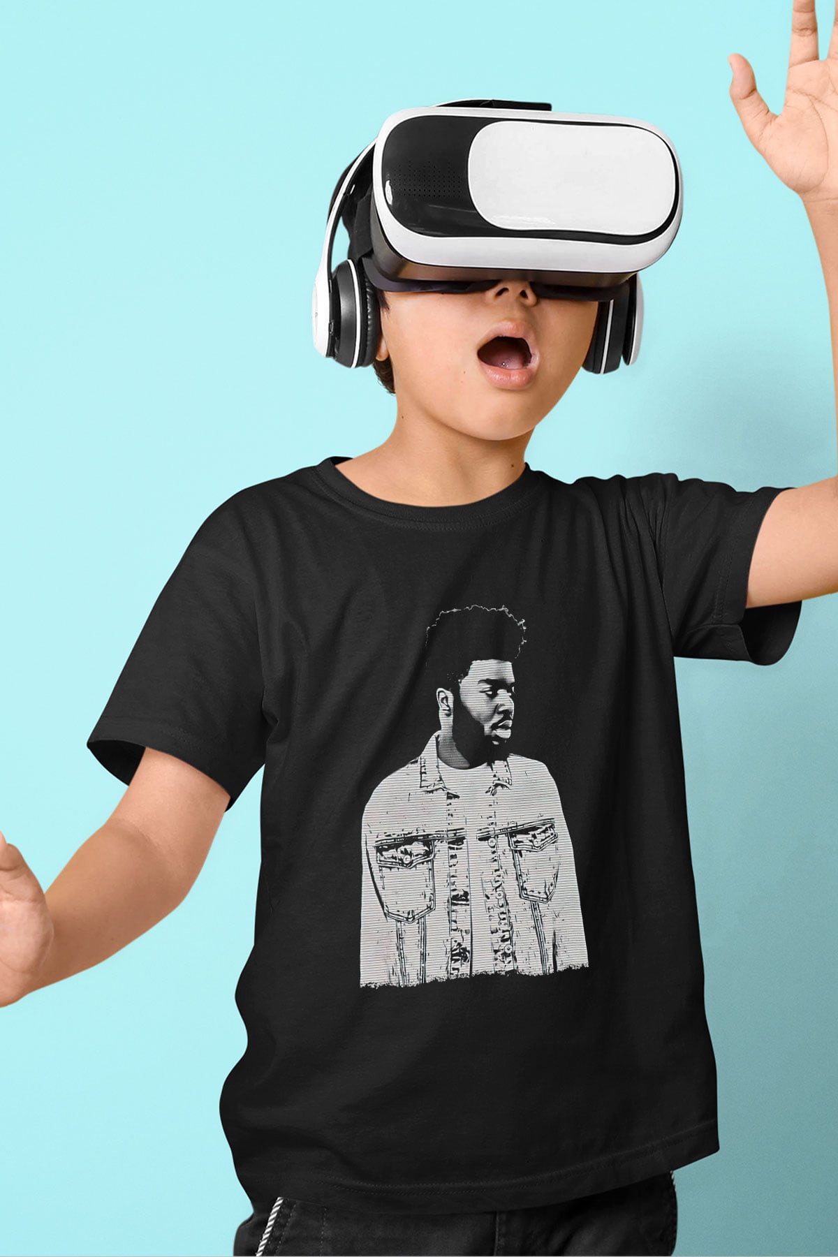 Khalid Baskılı Unisex Siyah Çocuk Tişört - Tshirt