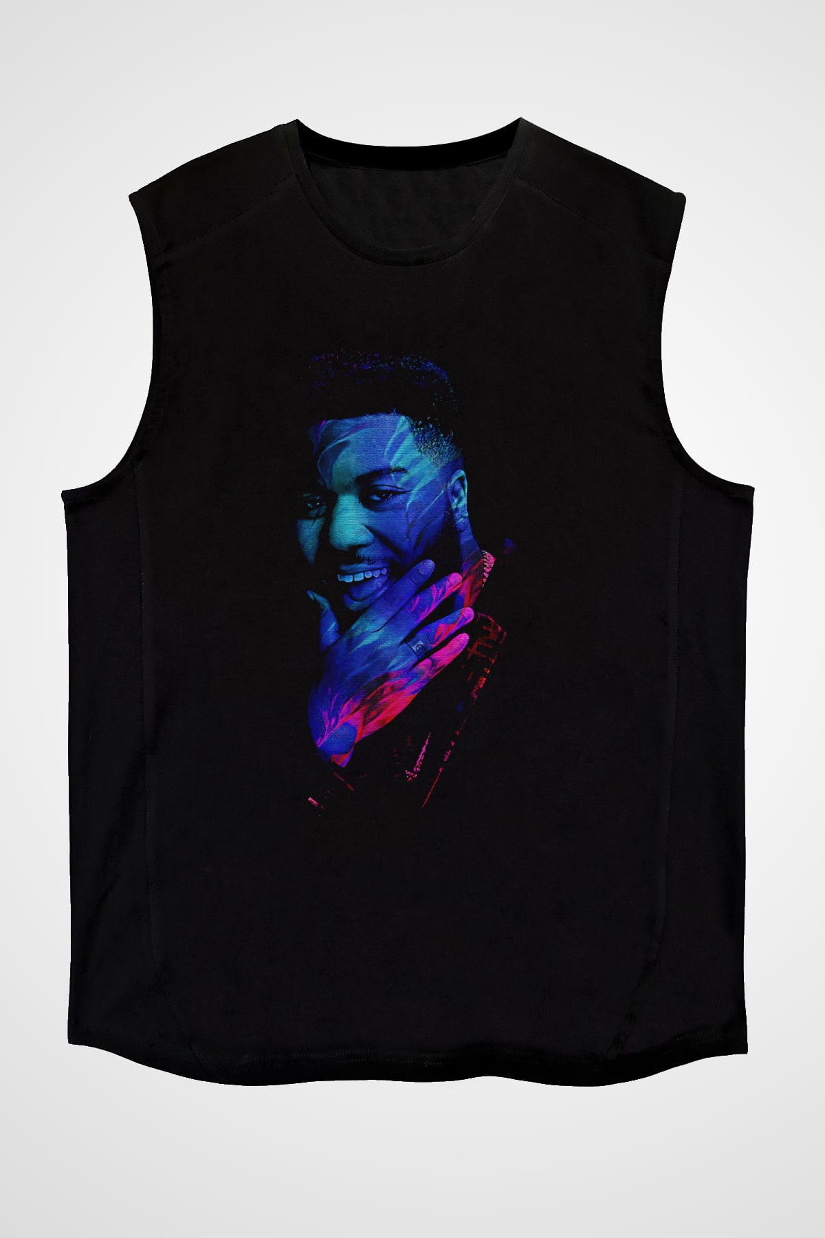 Khalid Baskılı Unisex Siyah Kolsuz Tişört - Tshirt