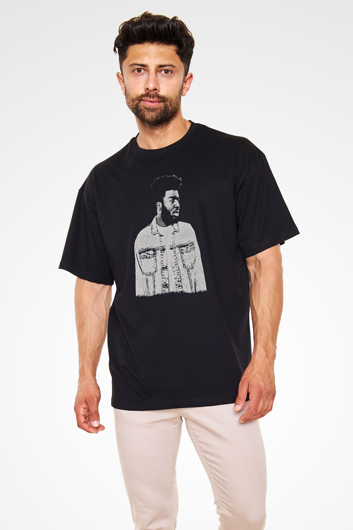 Khalid Baskılı Unisex Siyah Oversize Tişört - Tshirt