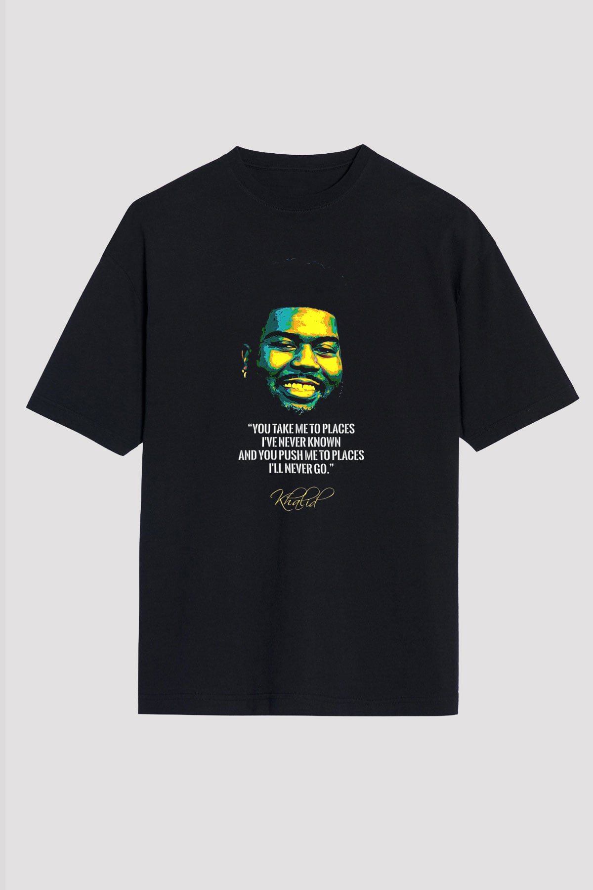 Khalid Baskılı Unisex Siyah Oversize Tişört - Tshirt