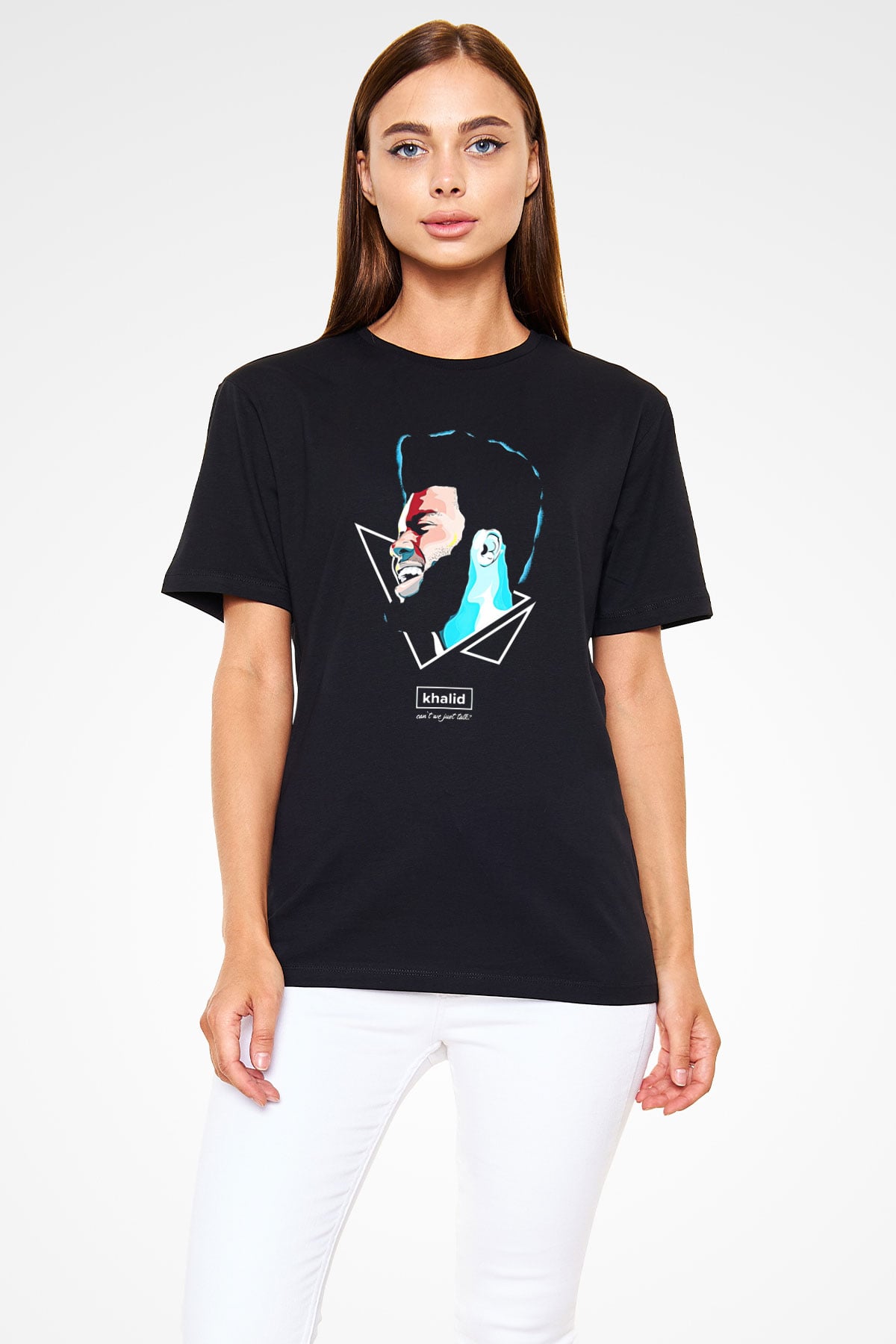Khalid Baskılı Unisex Siyah Tişört - Tshirt
