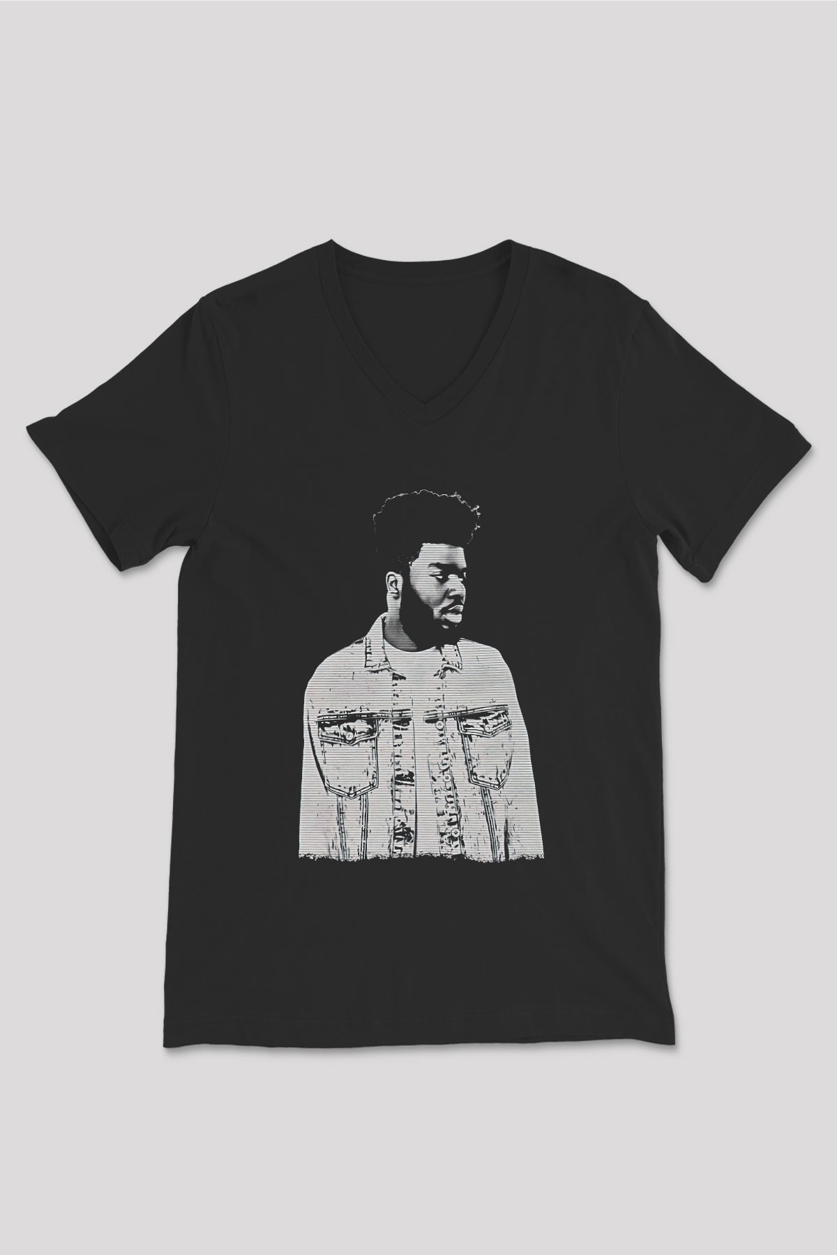 Khalid Baskılı Unisex Siyah V Yaka Tişört - Tshirt