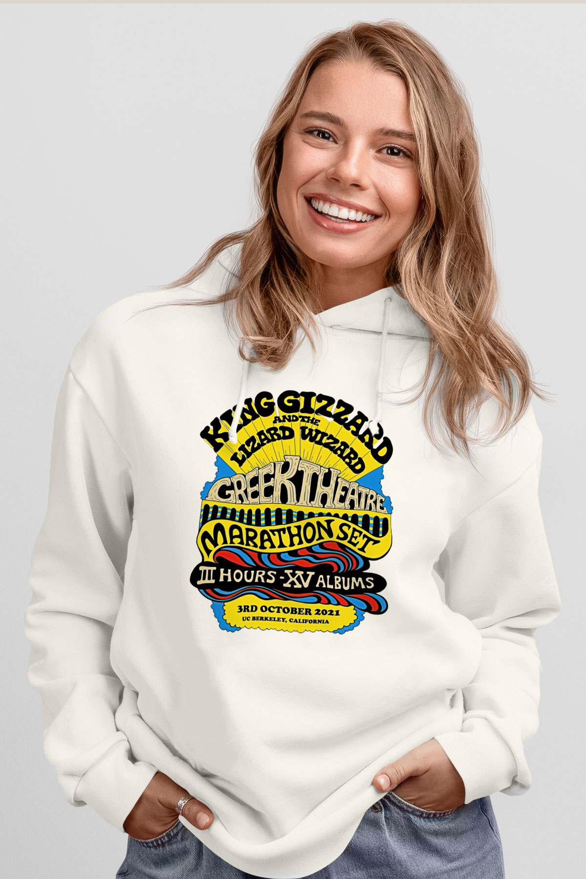 Khruanybin Baskılı Beyaz Unisex Kapüşonlu Sweatshirt