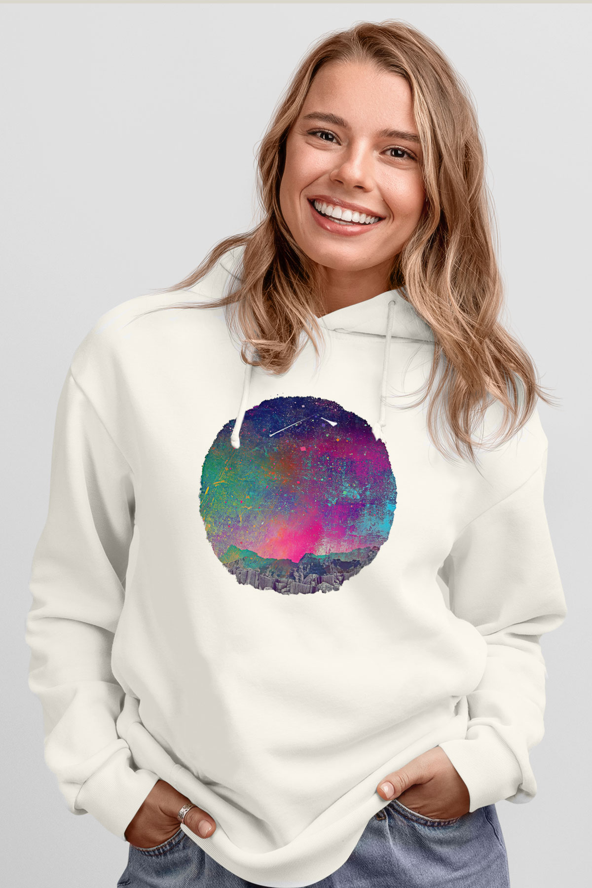 Khruanybin Baskılı Beyaz Unisex Kapüşonlu Sweatshirt
