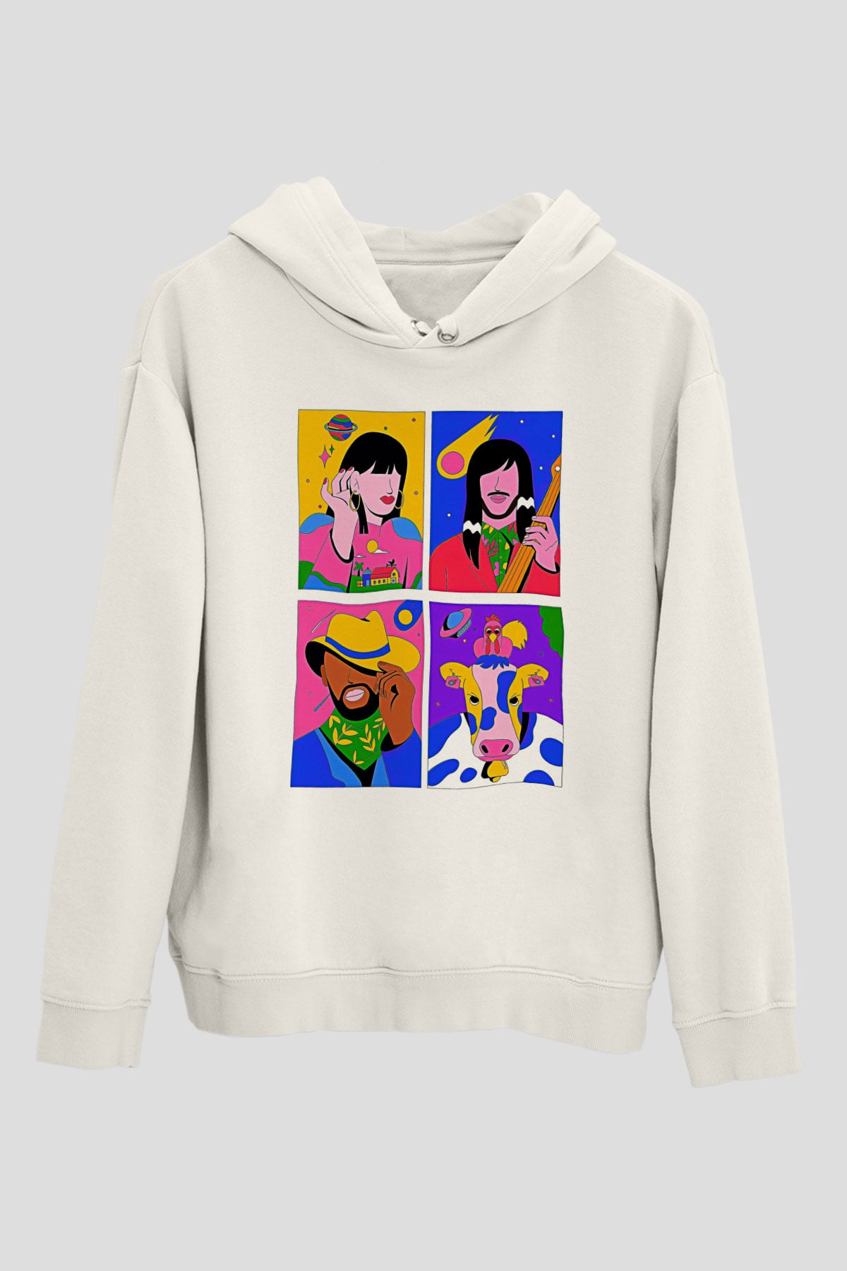 Khruanybin Baskılı Beyaz Unisex Kapüşonlu Sweatshirt