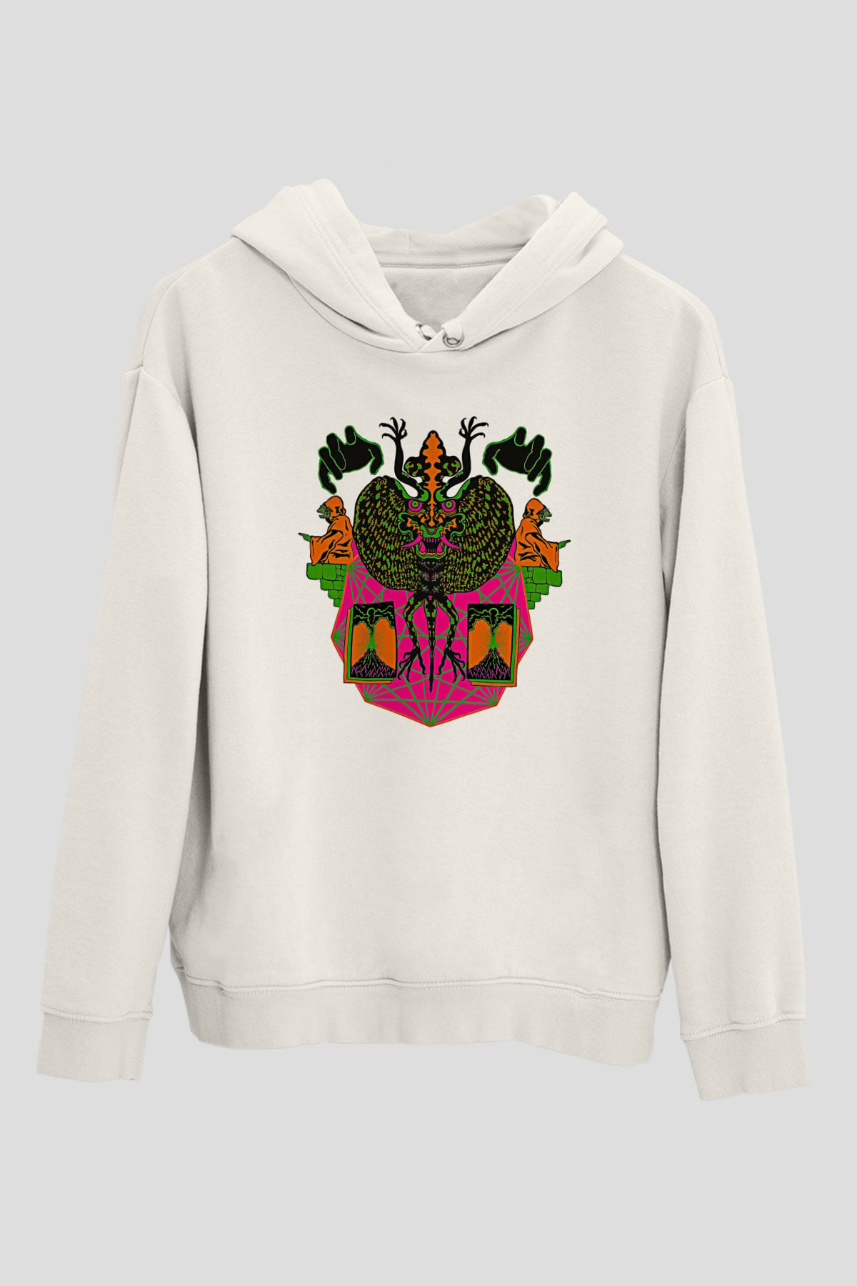 Khruanybin Baskılı Beyaz Unisex Kapüşonlu Sweatshirt