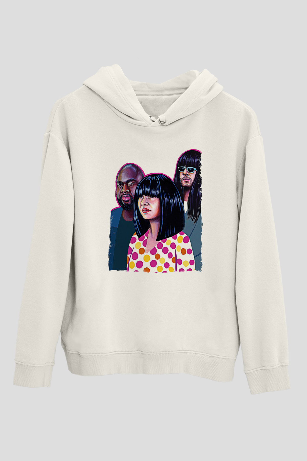 Khruanybin Baskılı Beyaz Unisex Kapüşonlu Sweatshirt