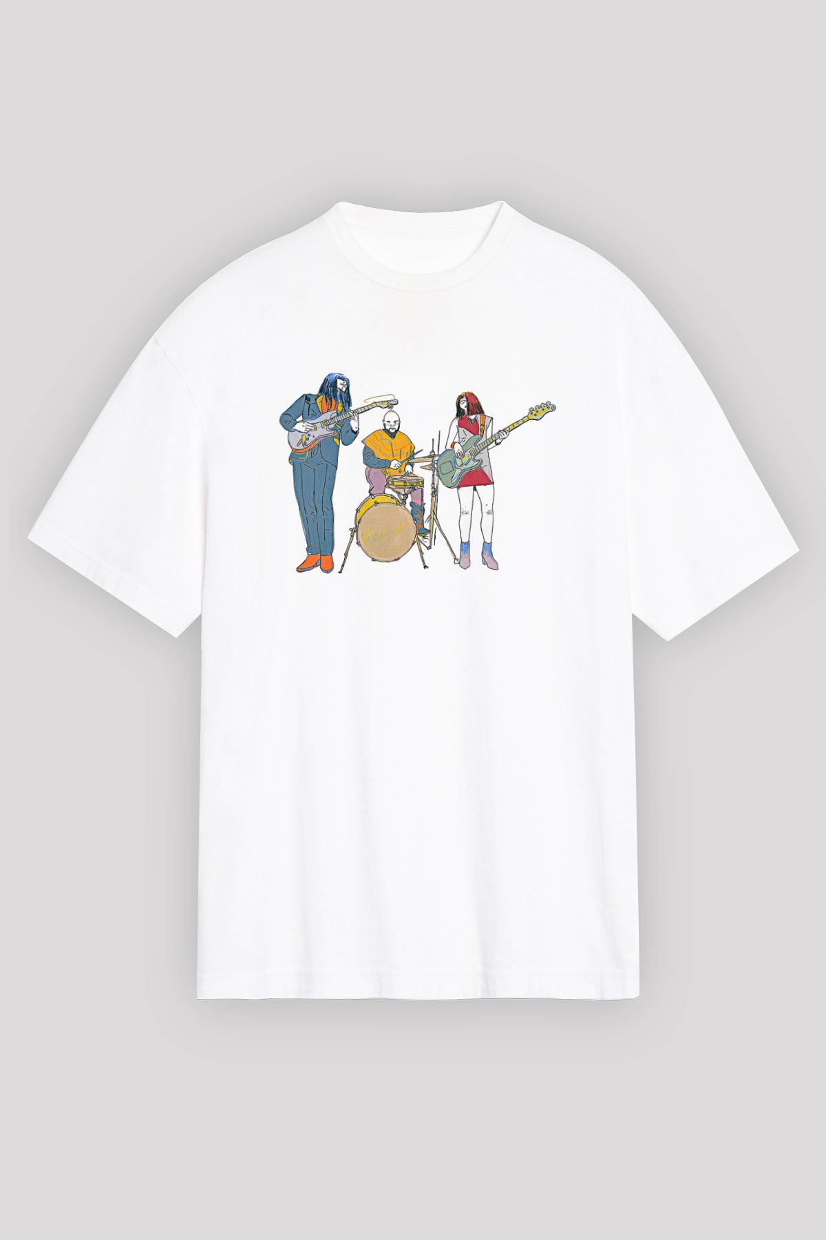 Khruanybin Baskılı Beyaz Unisex Oversize Tişört - Tshirt