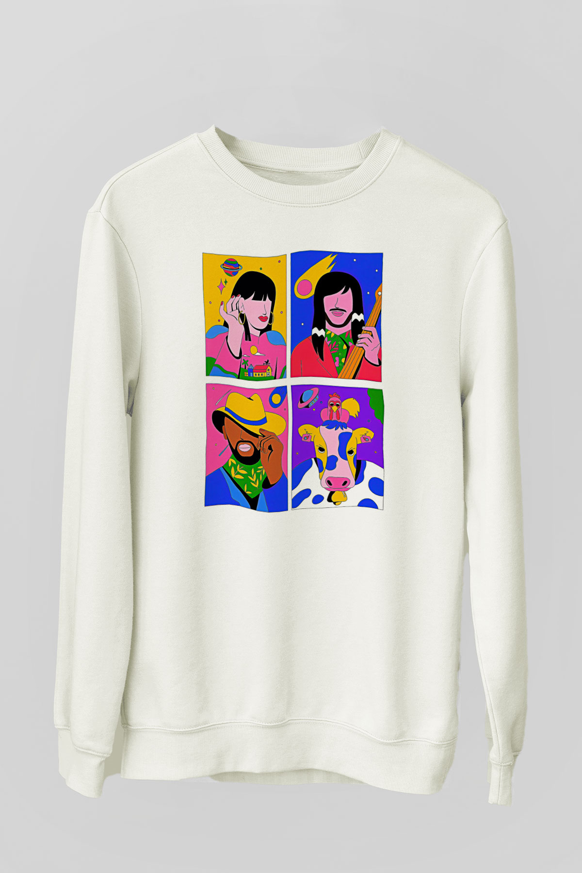 Khruanybin Baskılı Beyaz Unisex Sweatshirt