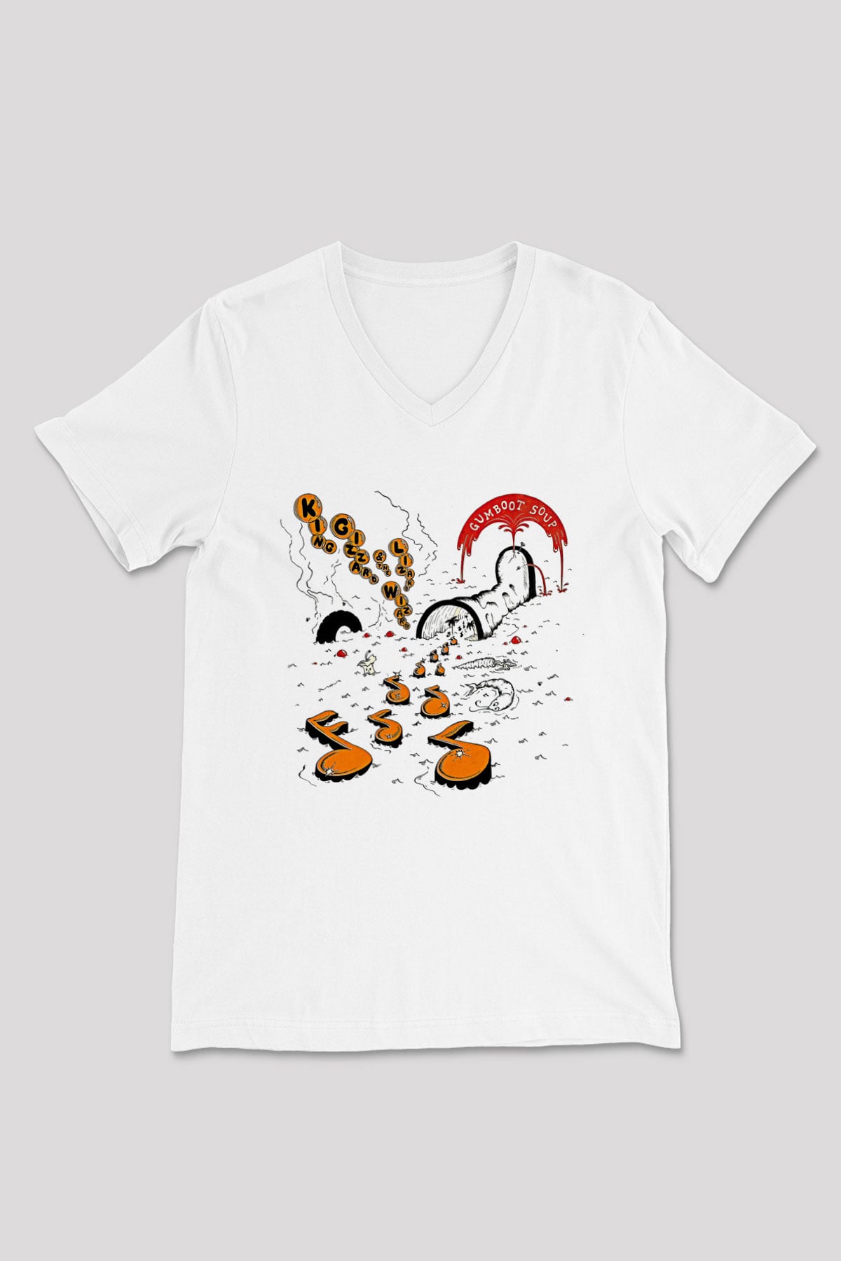 Khruanybin Baskılı Beyaz Unisex V Yaka Tişört - Tshirt