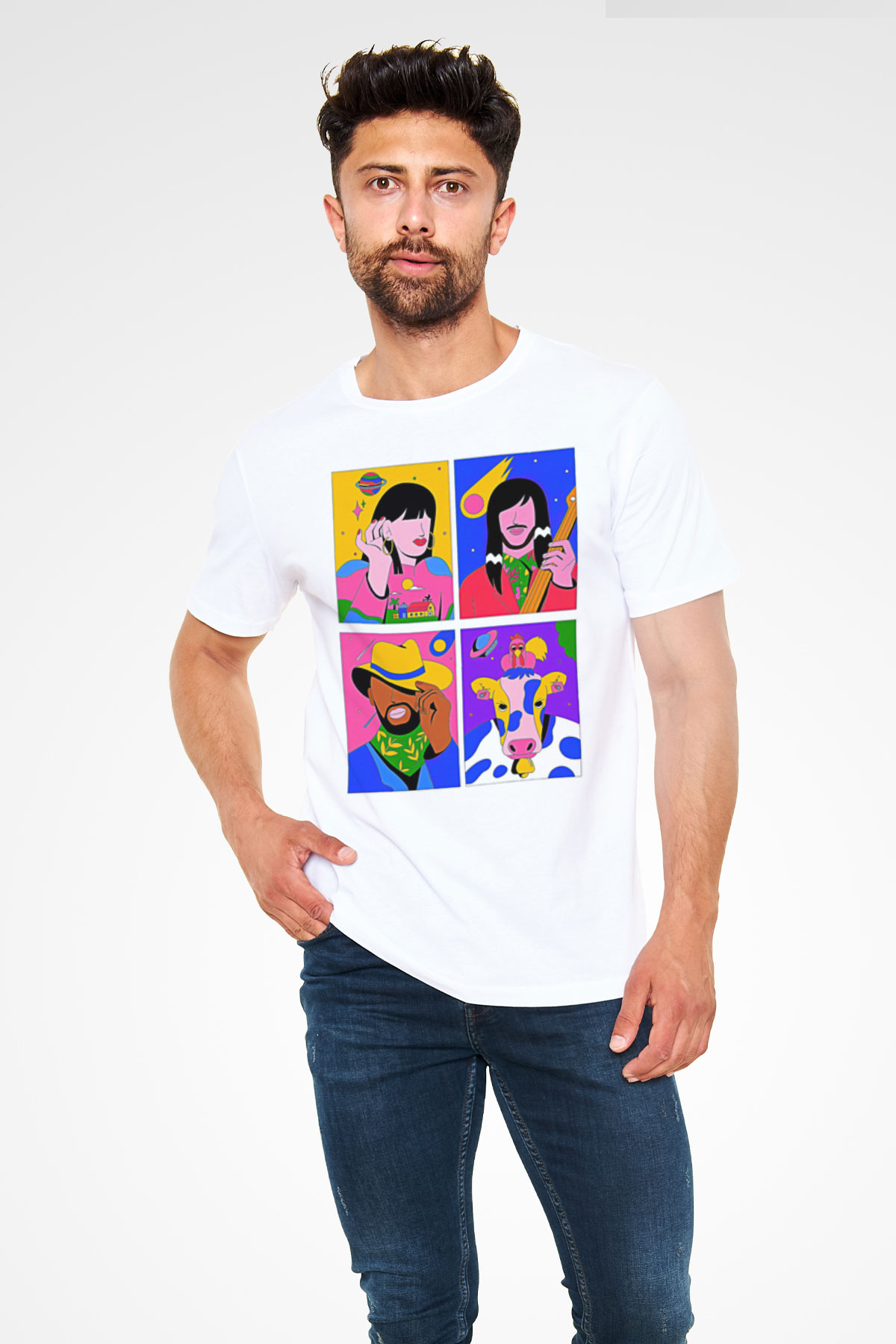 Khruanybin Baskılı Unisex Beyaz Tişört - Tshirt