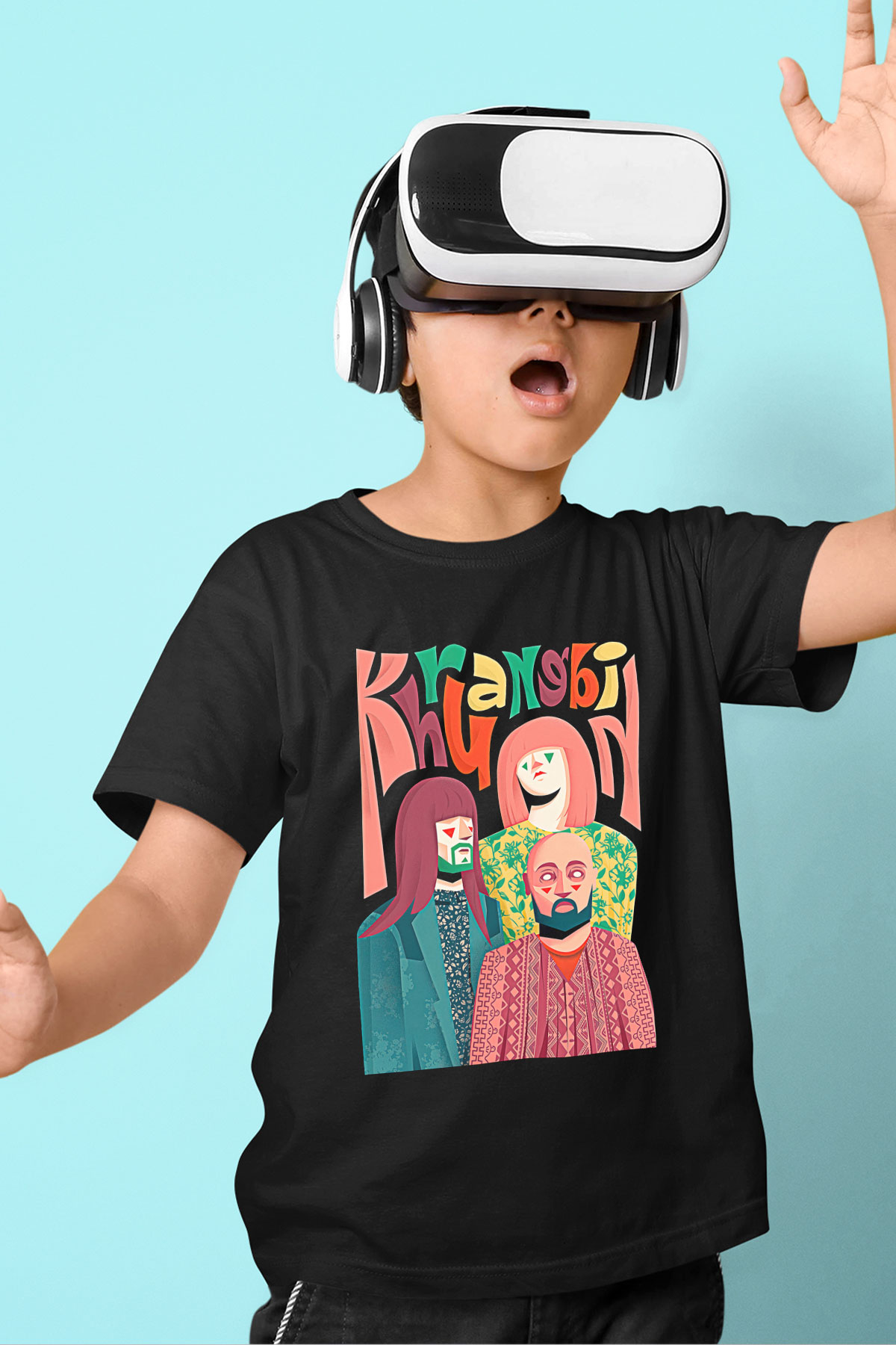 Khruanybin Baskılı Unisex Siyah Çocuk Tişört - Tshirt