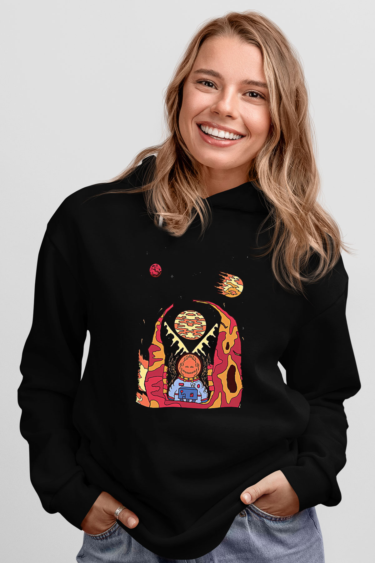 Khruanybin Baskılı Unisex Siyah Kapüşonlu Sweatshirt