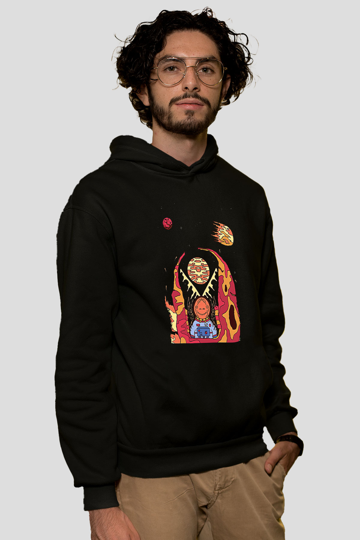 Khruanybin Baskılı Unisex Siyah Kapüşonlu Sweatshirt