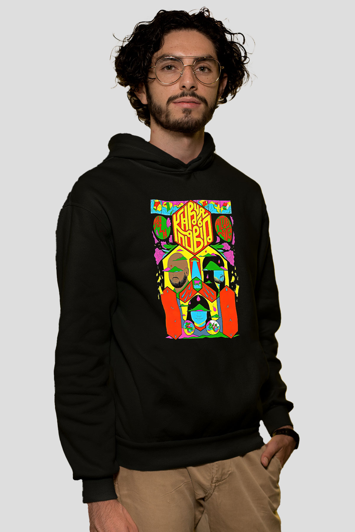 Khruanybin Baskılı Unisex Siyah Kapüşonlu Sweatshirt