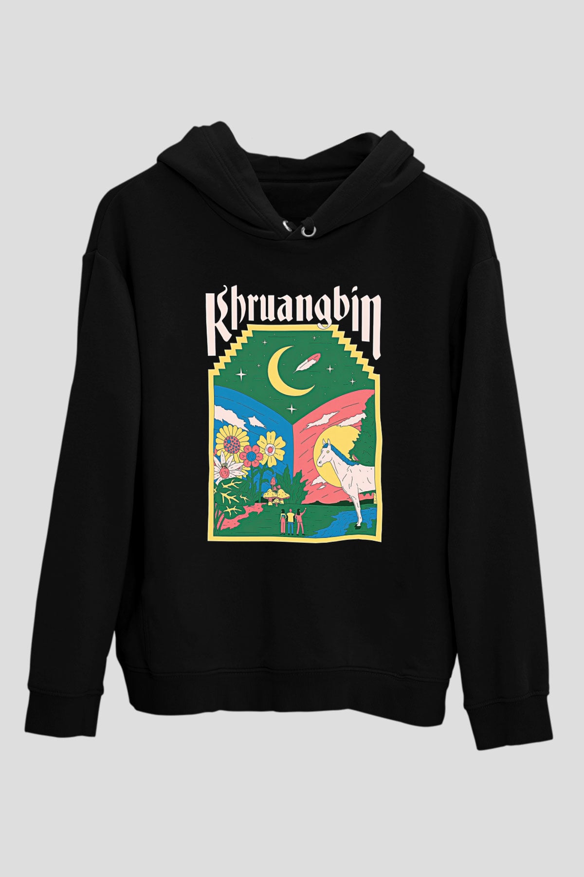 Khruanybin Baskılı Unisex Siyah Kapüşonlu Sweatshirt