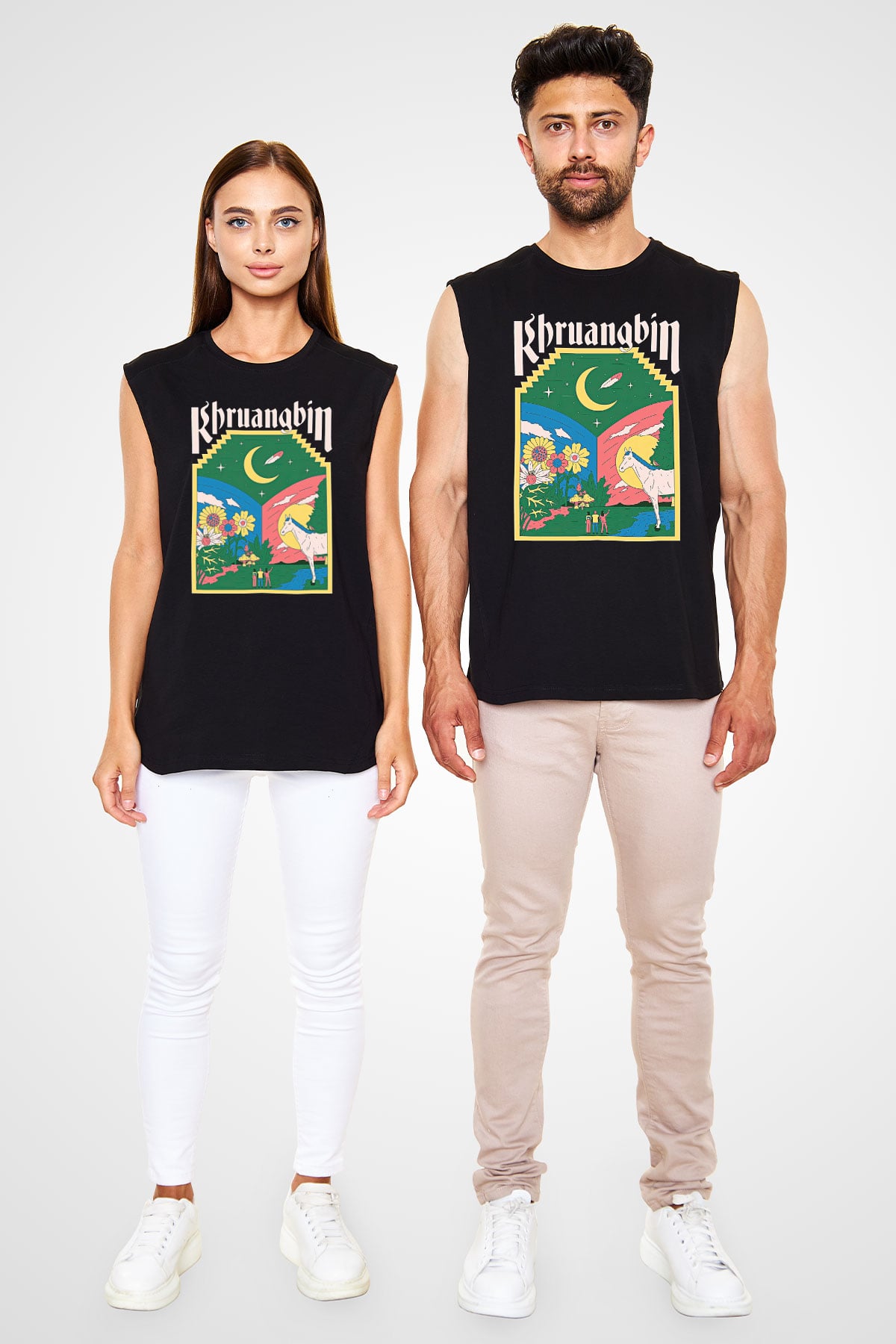 Khruanybin Baskılı Unisex Siyah Kolsuz Tişört - Tshirt