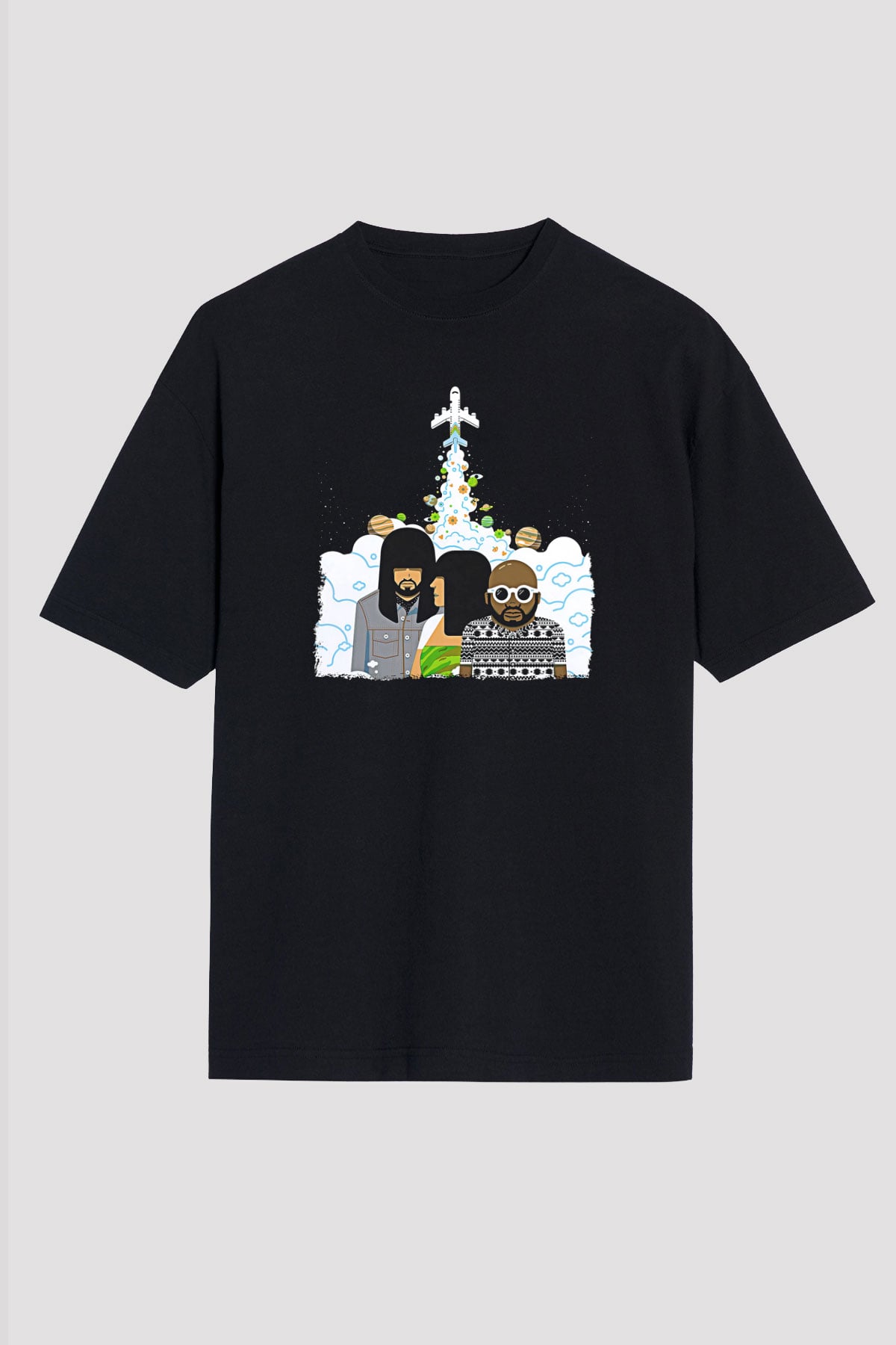 Khruanybin Baskılı Unisex Siyah Oversize Tişört - Tshirt