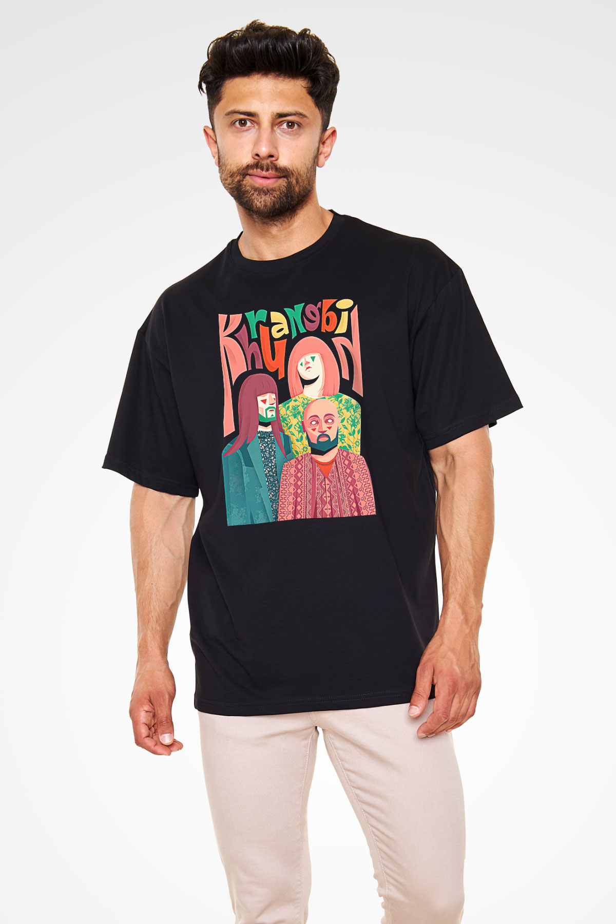 Khruanybin Baskılı Unisex Siyah Oversize Tişört - Tshirt