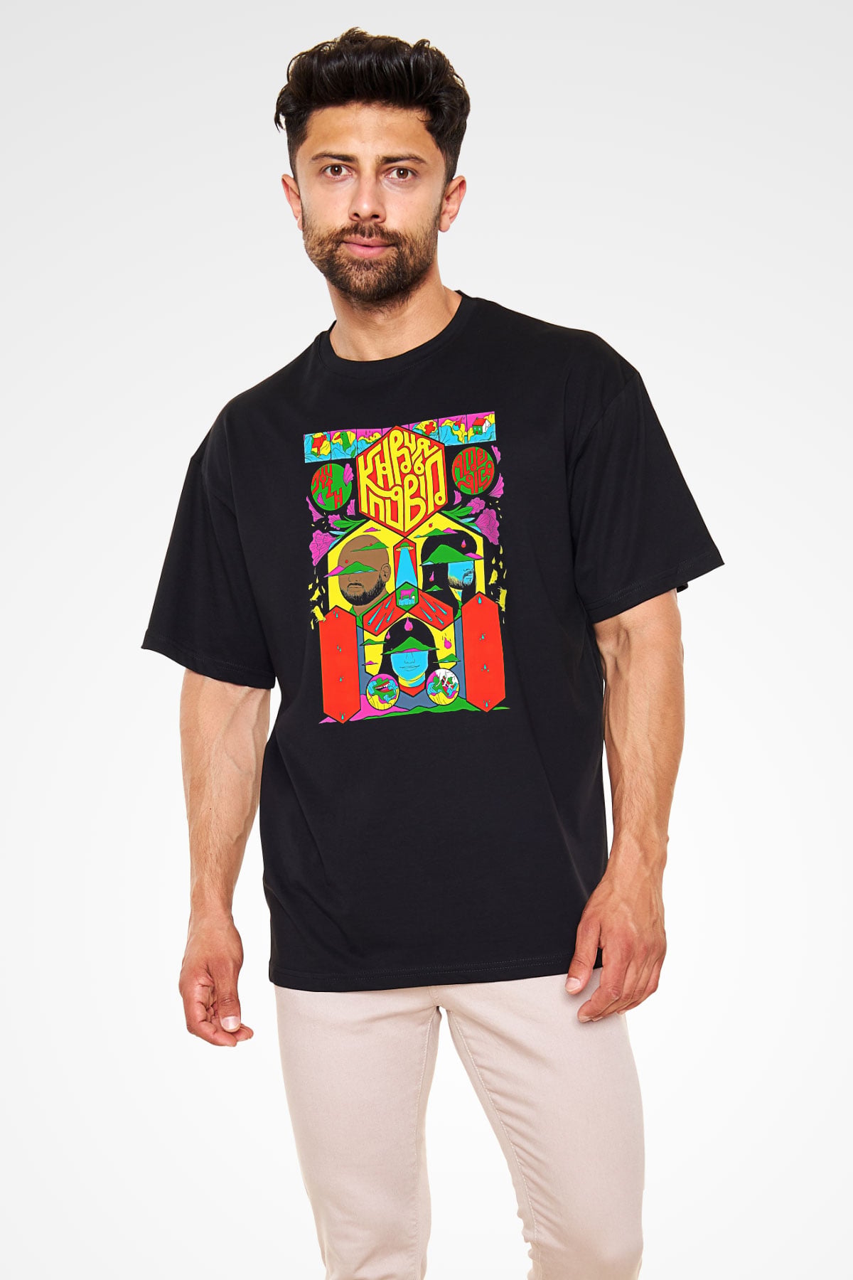 Khruanybin Baskılı Unisex Siyah Oversize Tişört - Tshirt