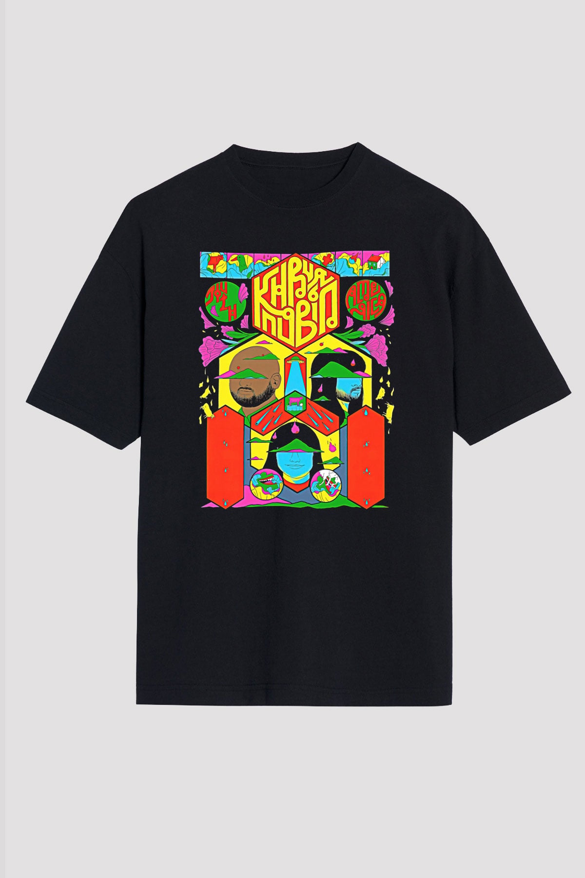 Khruanybin Baskılı Unisex Siyah Oversize Tişört - Tshirt