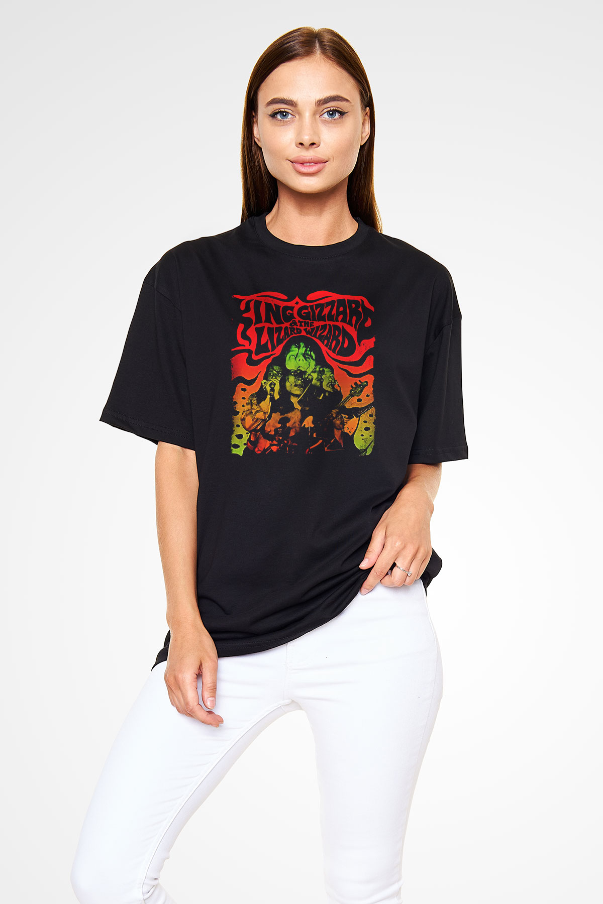 Khruanybin Baskılı Unisex Siyah Oversize Tişört - Tshirt