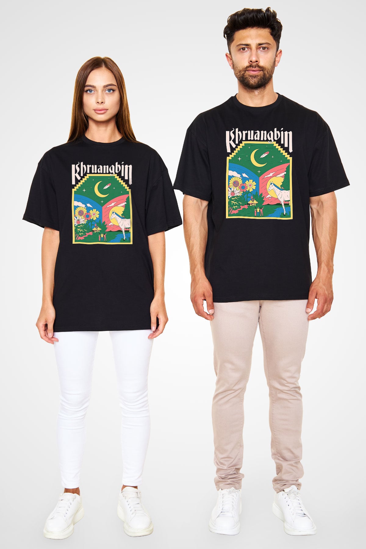 Khruanybin Baskılı Unisex Siyah Oversize Tişört - Tshirt