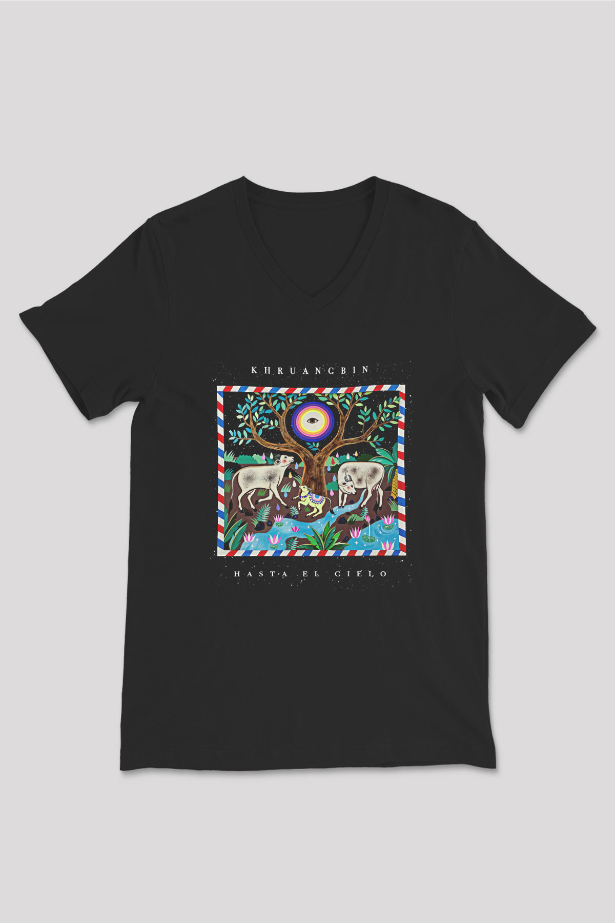 Khruanybin Baskılı Unisex Siyah V Yaka Tişört - Tshirt