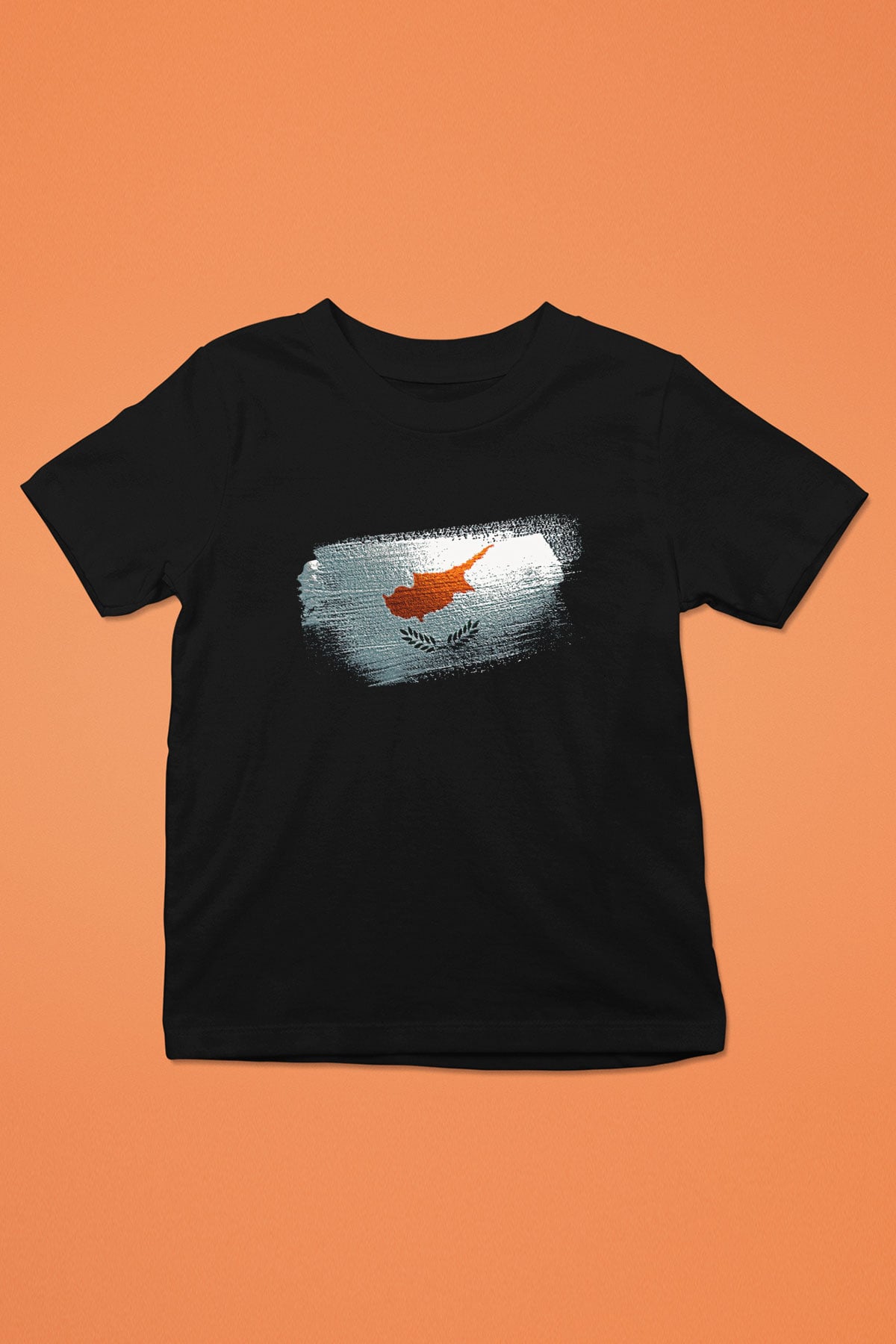 Kıbrıs - Cyprus Bayrağı Baskılı Unisex Siyah Çocuk Tişörtü