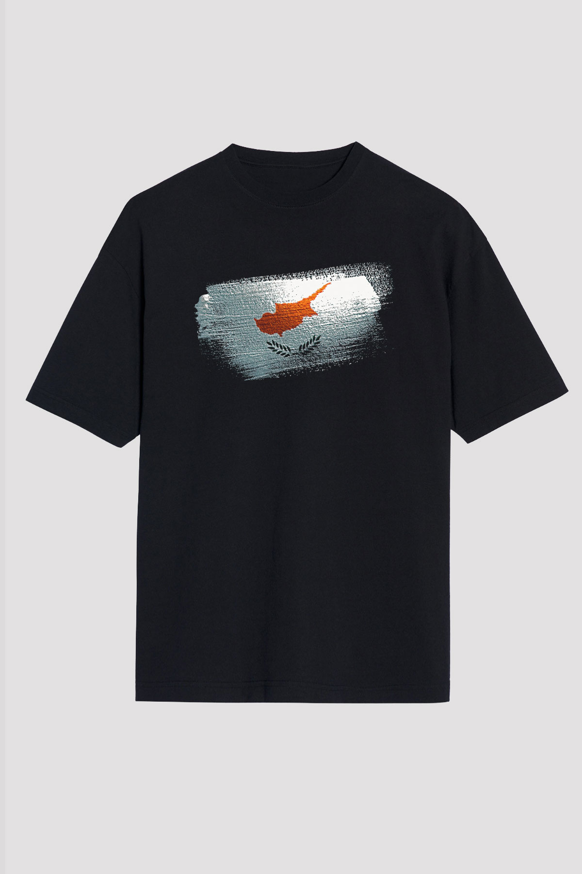 Kıbrıs - Cyprus Bayrağı Baskılı Unisex Siyah Oversize Tişört
