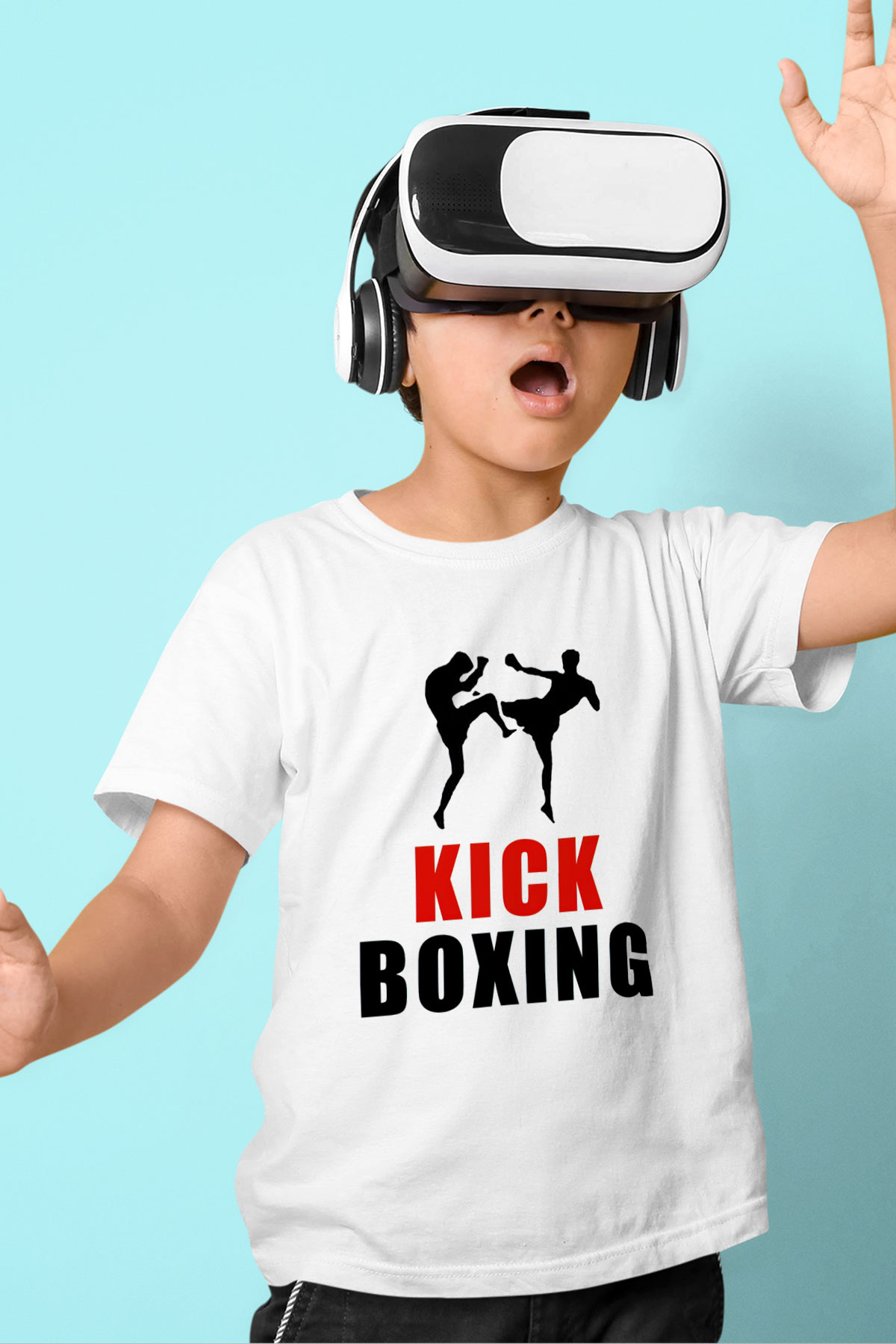 Kick boks Baskılı Beyaz Unisex Çocuk Tişört