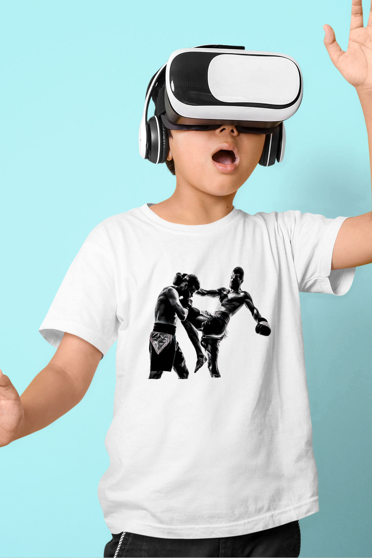 Kick boks Beyaz Unisex Çocuk Tişört