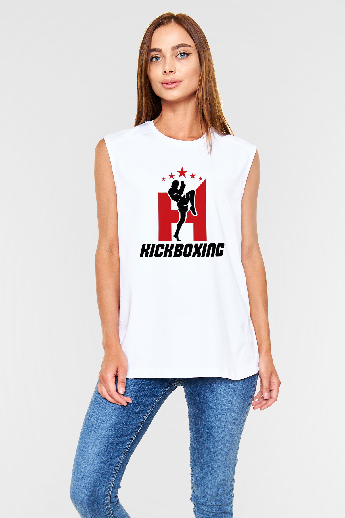 Kick boks Beyaz Unisex Kolsuz Tişört