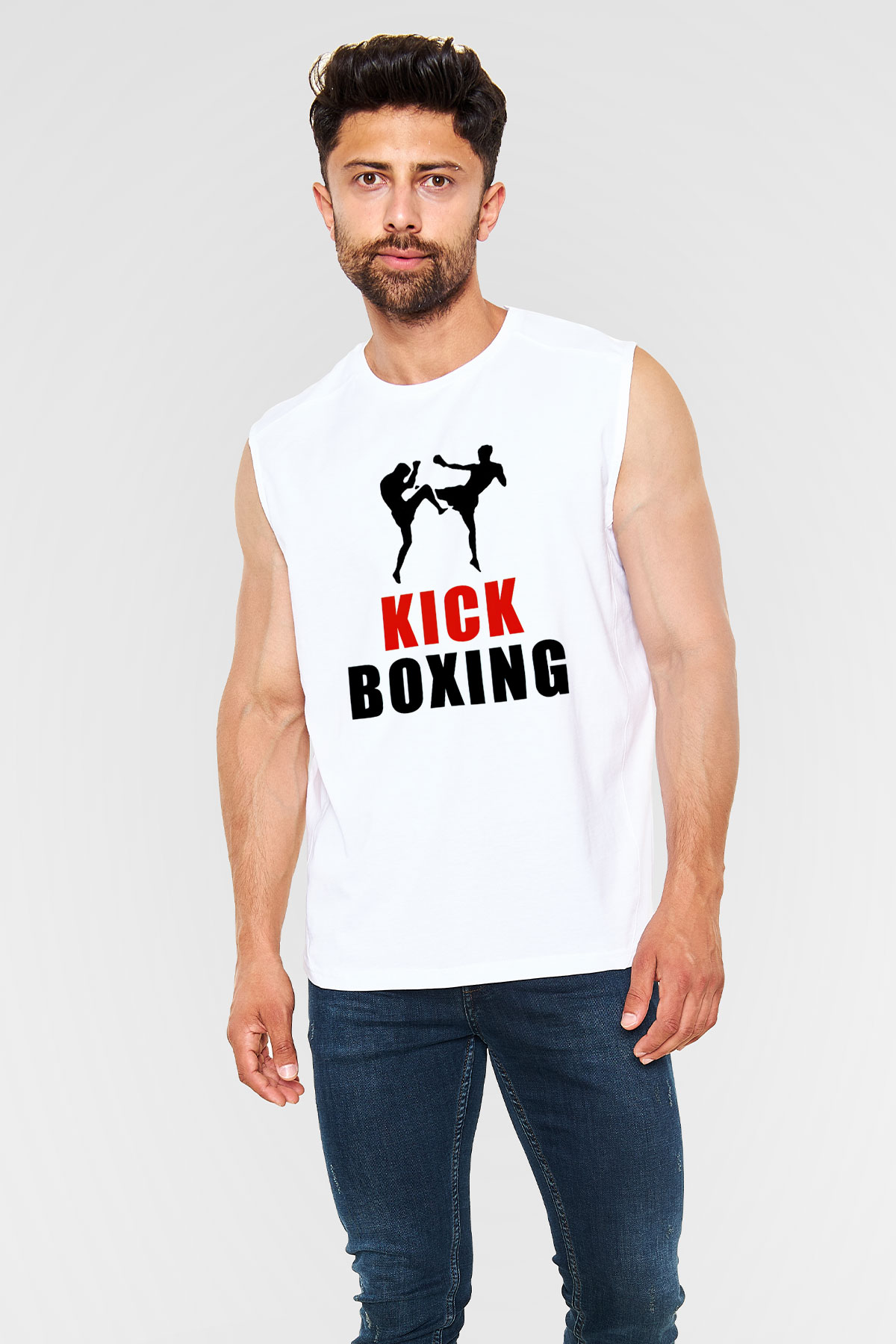 Kick boks Beyaz Unisex Kolsuz Tişört