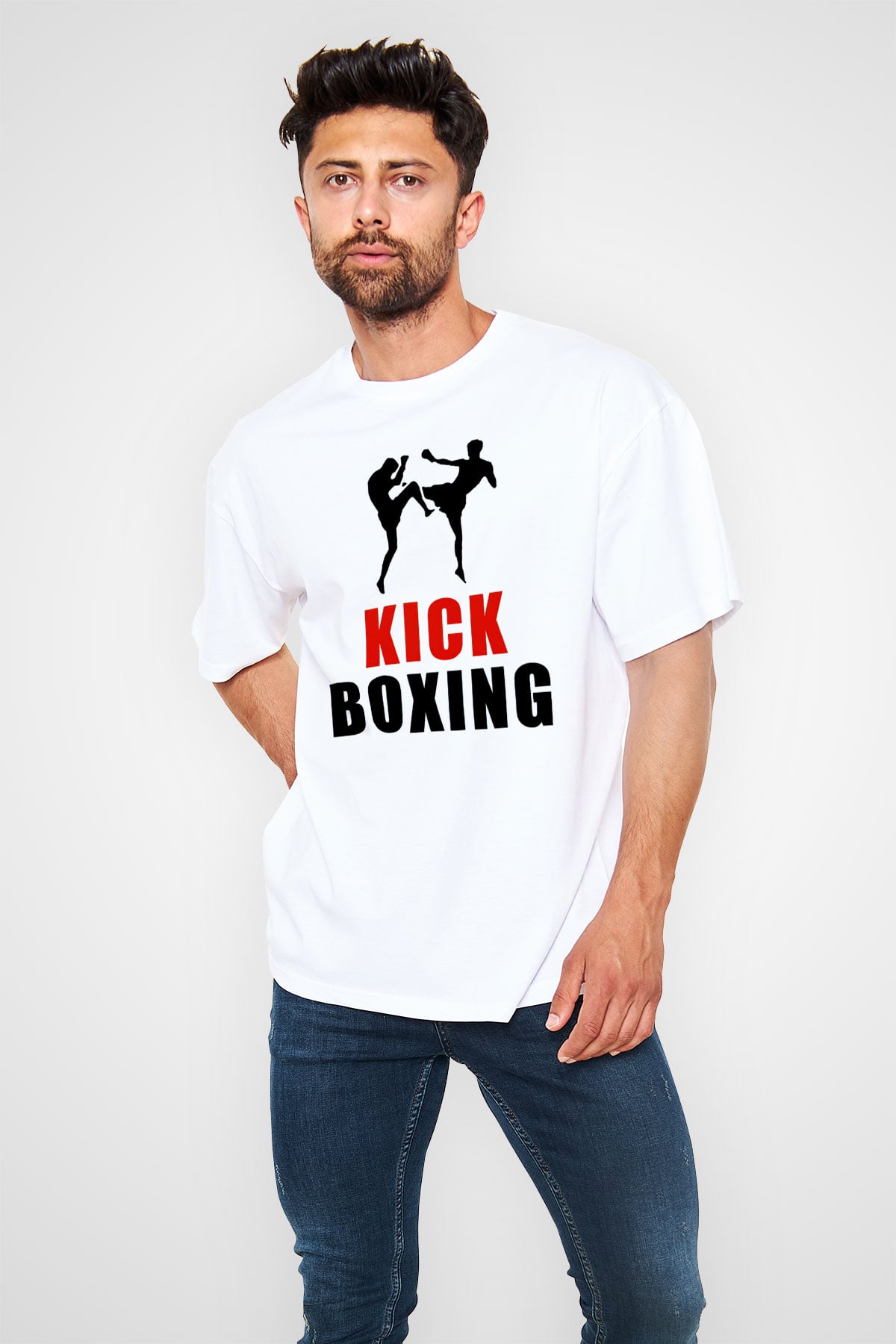 Kick boks Beyaz Unisex Oversize Tişört T-Shirt
