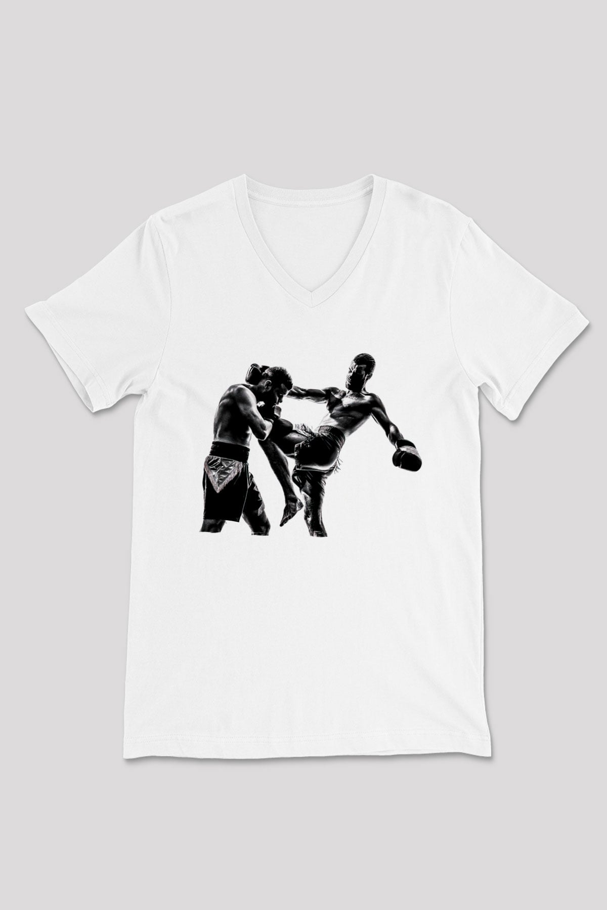 Kick boks Beyaz Unisex V Yaka Tişört