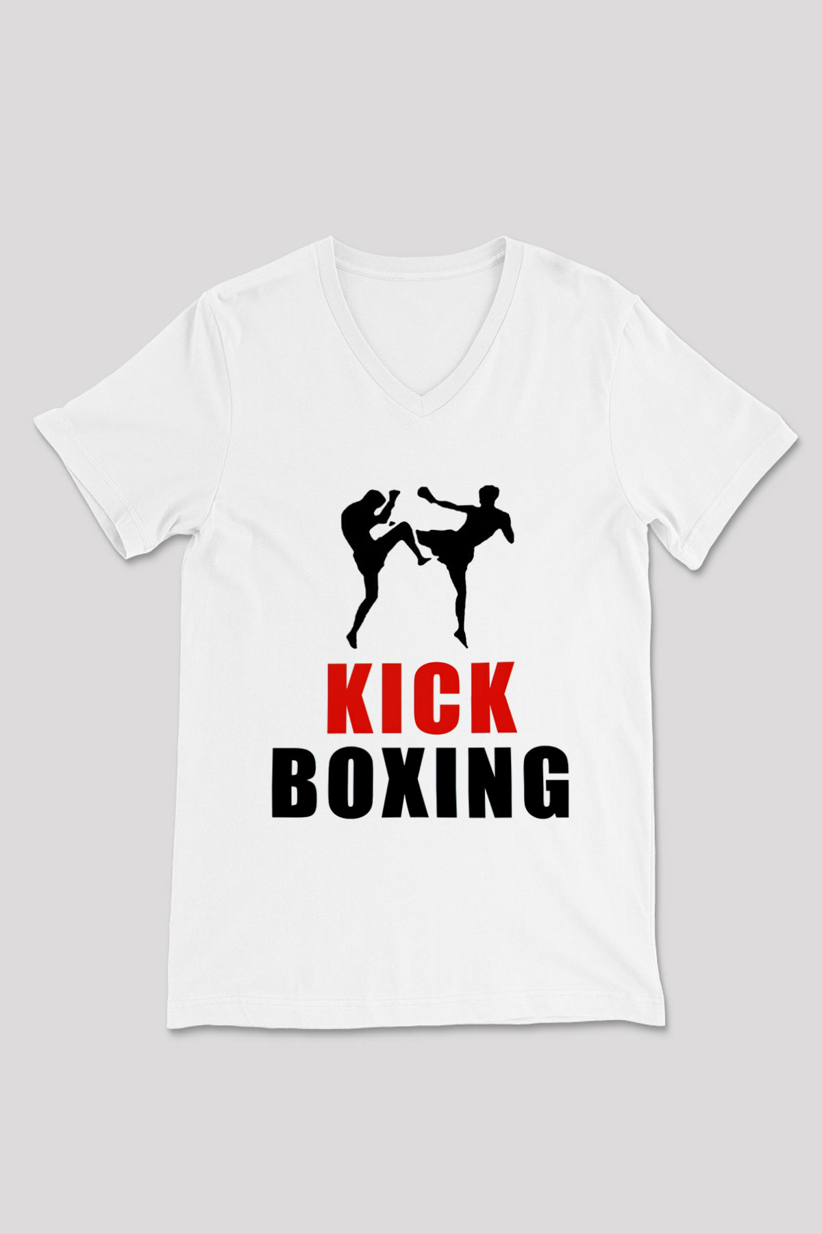 Kick boks Beyaz Unisex V Yaka Tişört T-Shirt