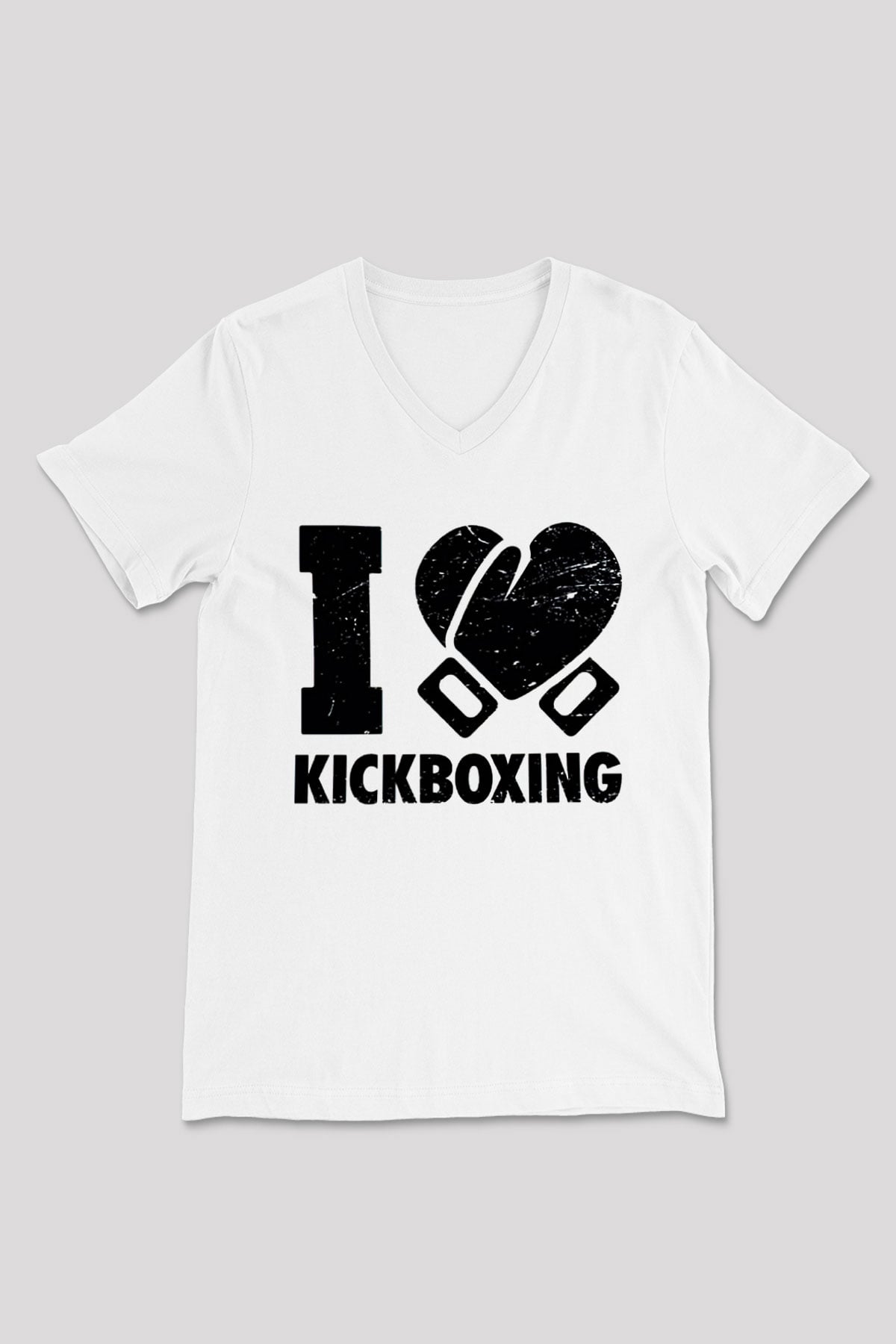 Kick boks Beyaz Unisex V Yaka Tişört T-Shirt
