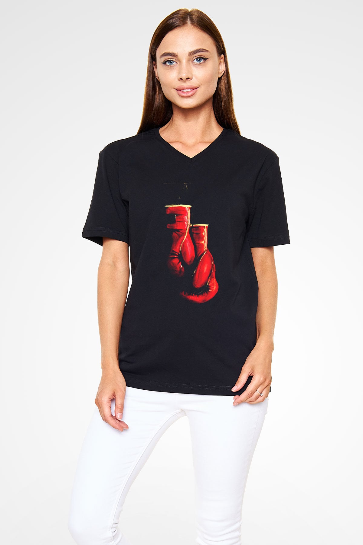 Kick boks Siyah Unisex V Yaka Tişört T-Shirt