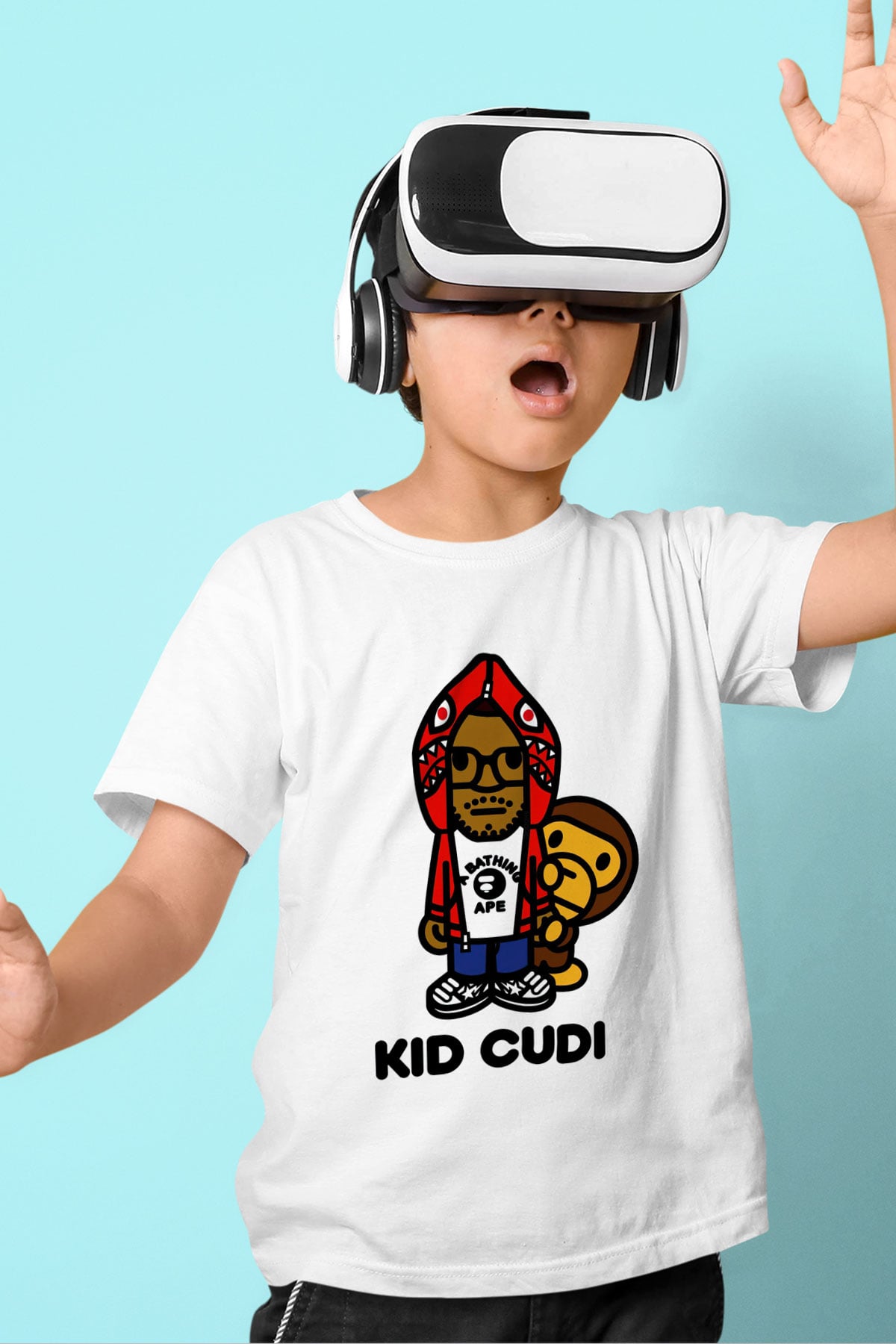 Kid Cudi Baskılı Beyaz Unisex Çocuk Tişört