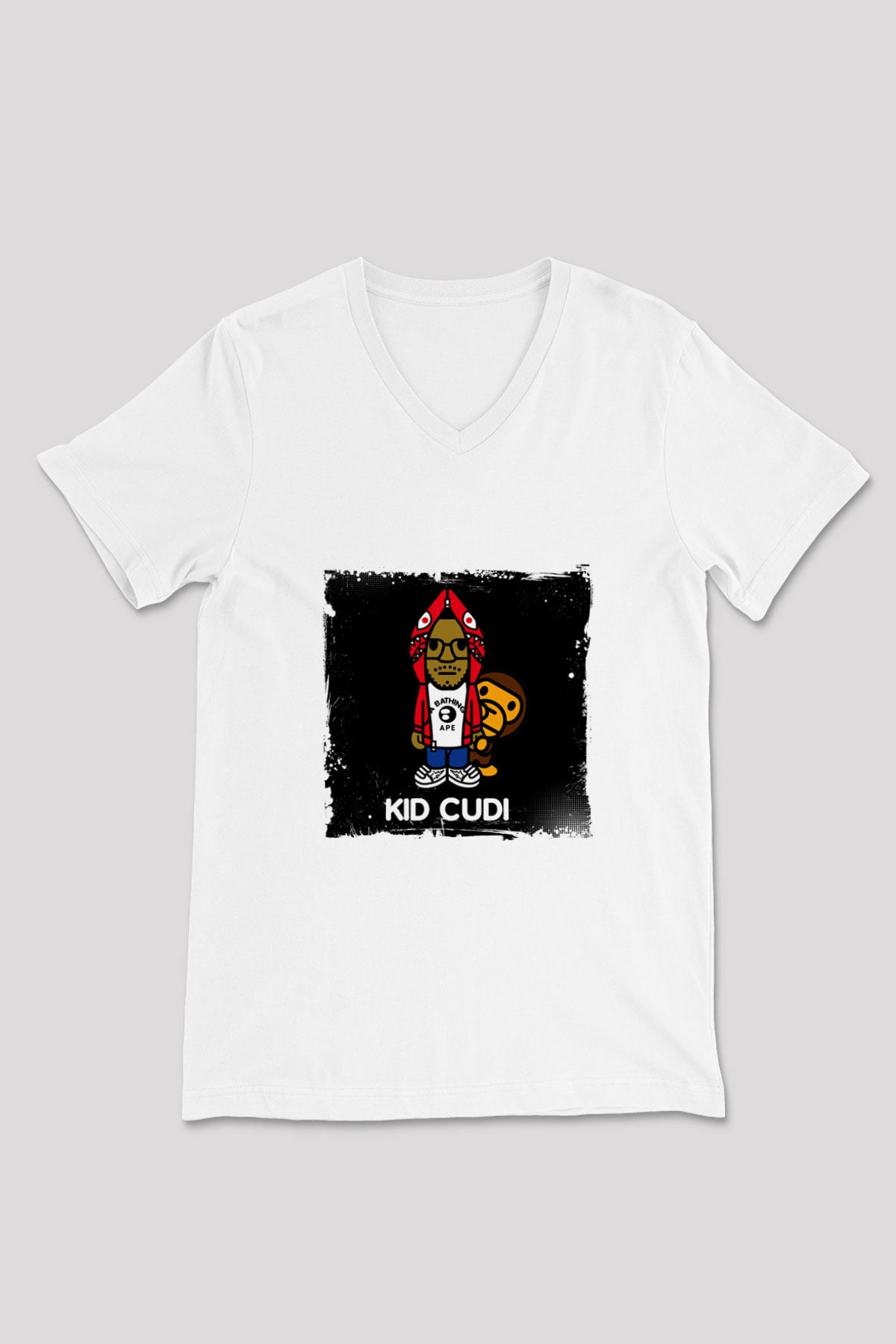 Kid Cudi Baskılı Beyaz V Yaka Unisex Tişört