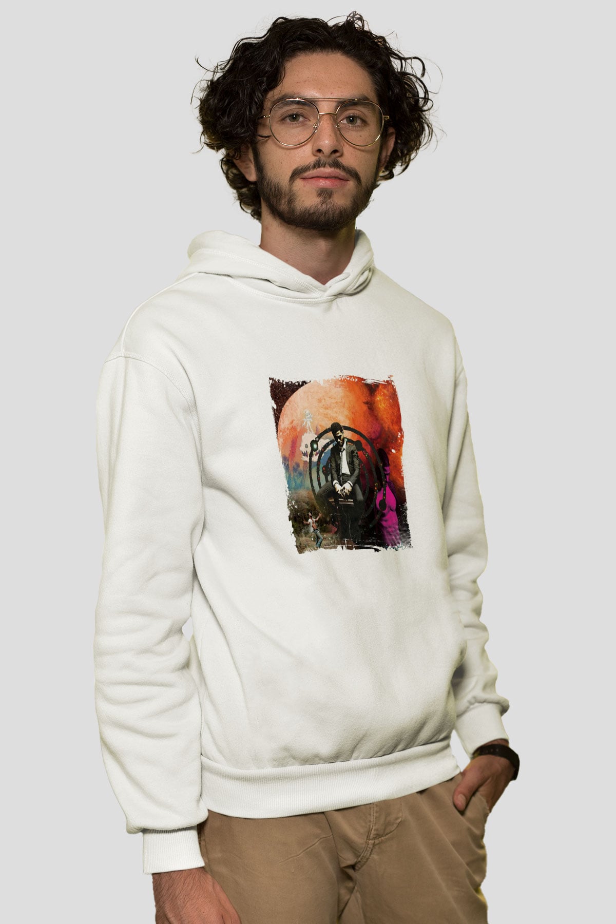 Kid Cudi Baskılı Unisex Beyaz Kapüşonlu Sweatshirt
