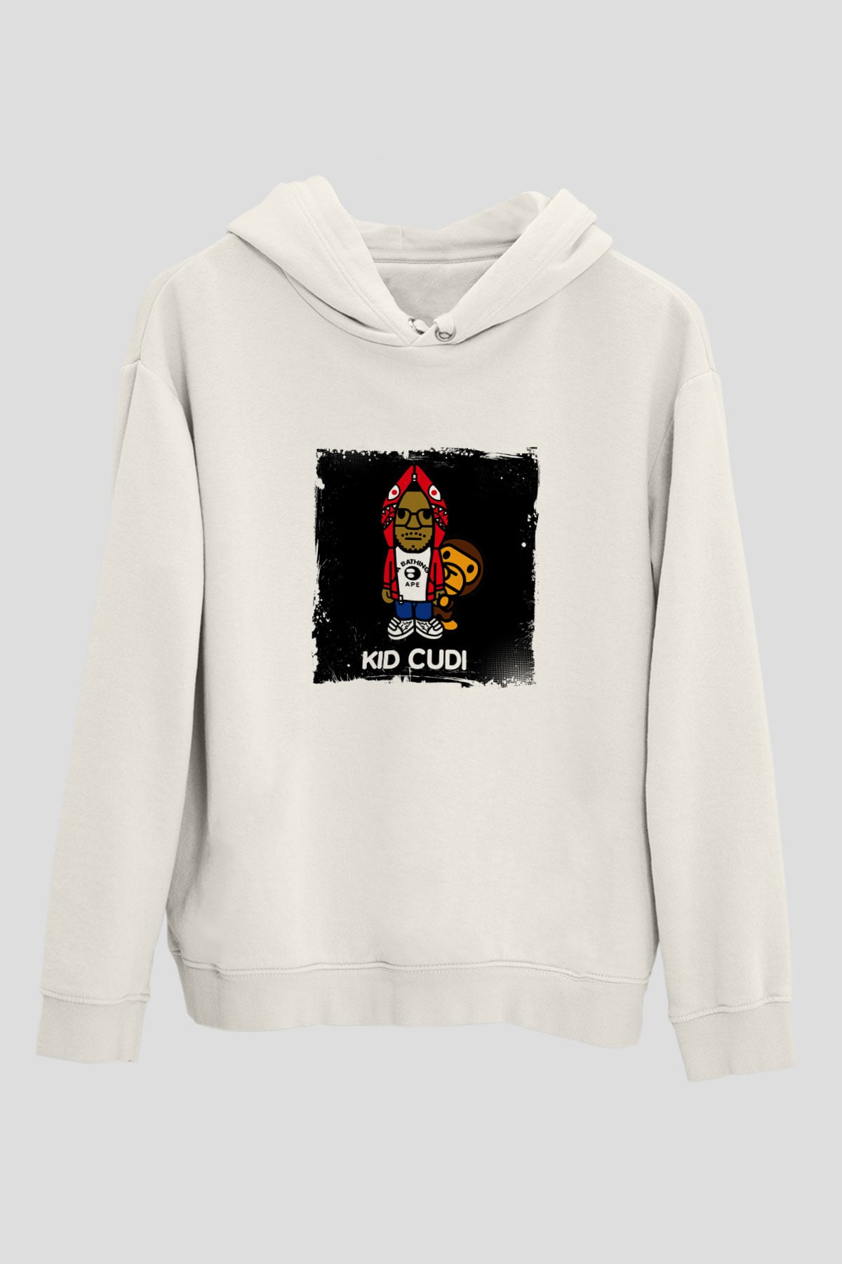 Kid Cudi Baskılı Unisex Beyaz Kapüşonlu Sweatshirt