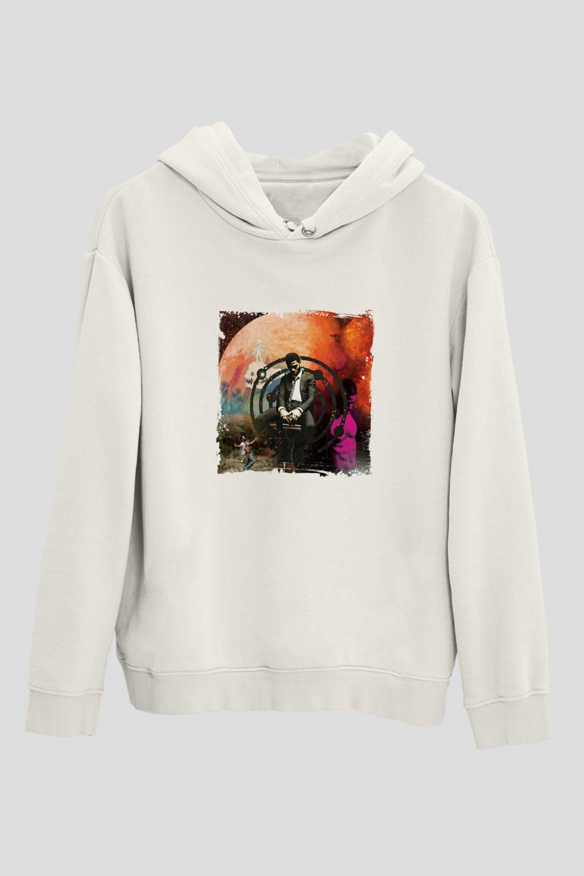 Kid Cudi Baskılı Unisex Beyaz Kapüşonlu Sweatshirt