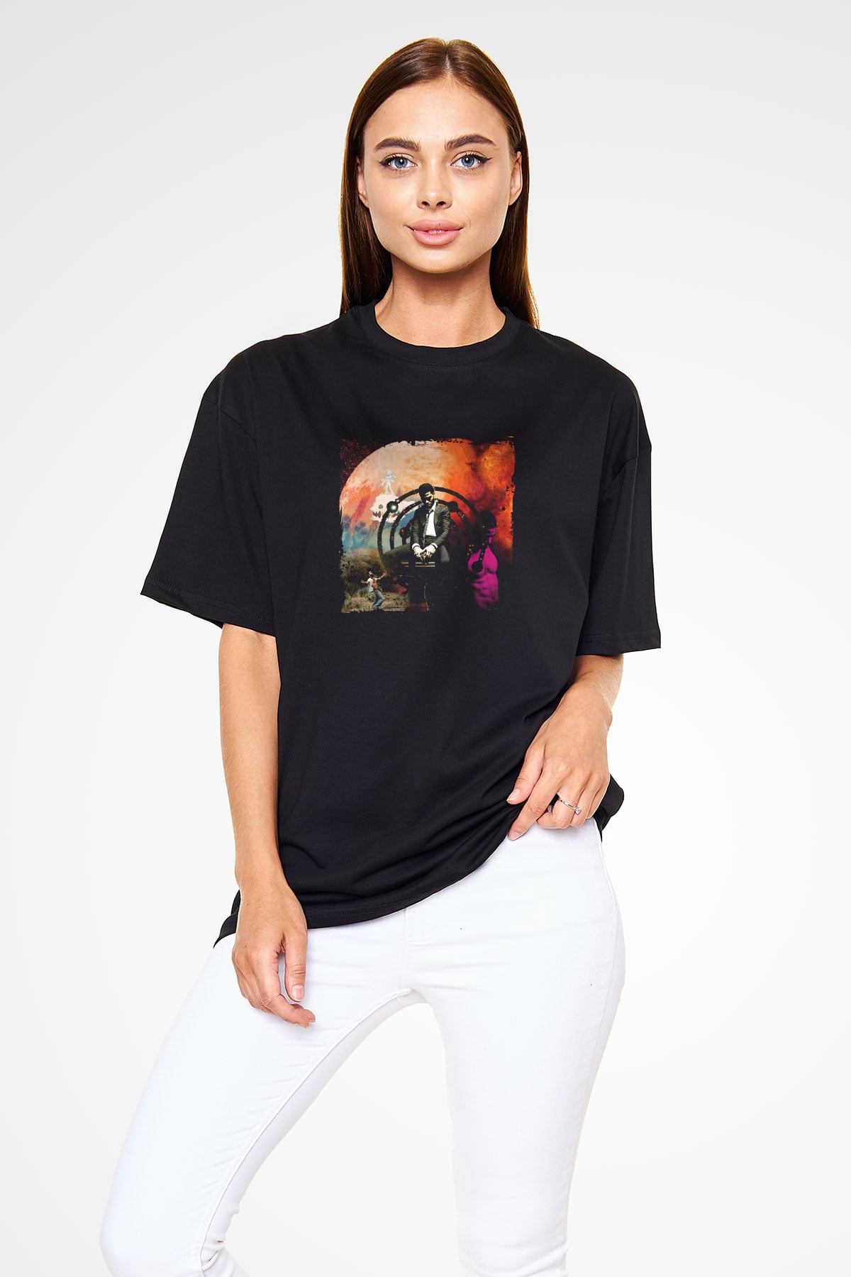 Kid Cudi Baskılı Unisex Oversize Siyah Tişört